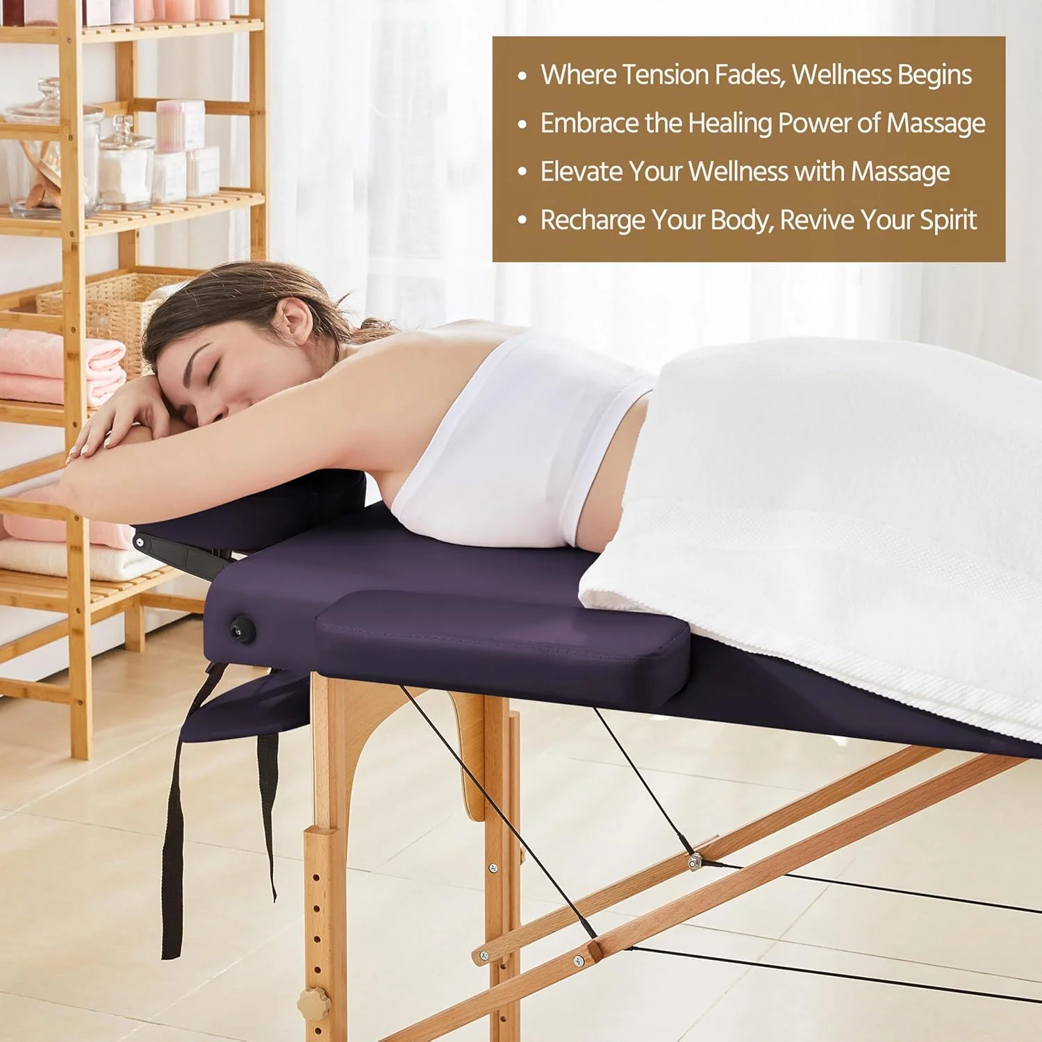 Mesa de Masajes Yaheetech – Mesa Plegable Portátil para Tratamientos, Pestañas, Spa – Mesa de Masaje Ajustable en 2 Secciones con Bolsa No Tejida, 24 pulgadas, Negra