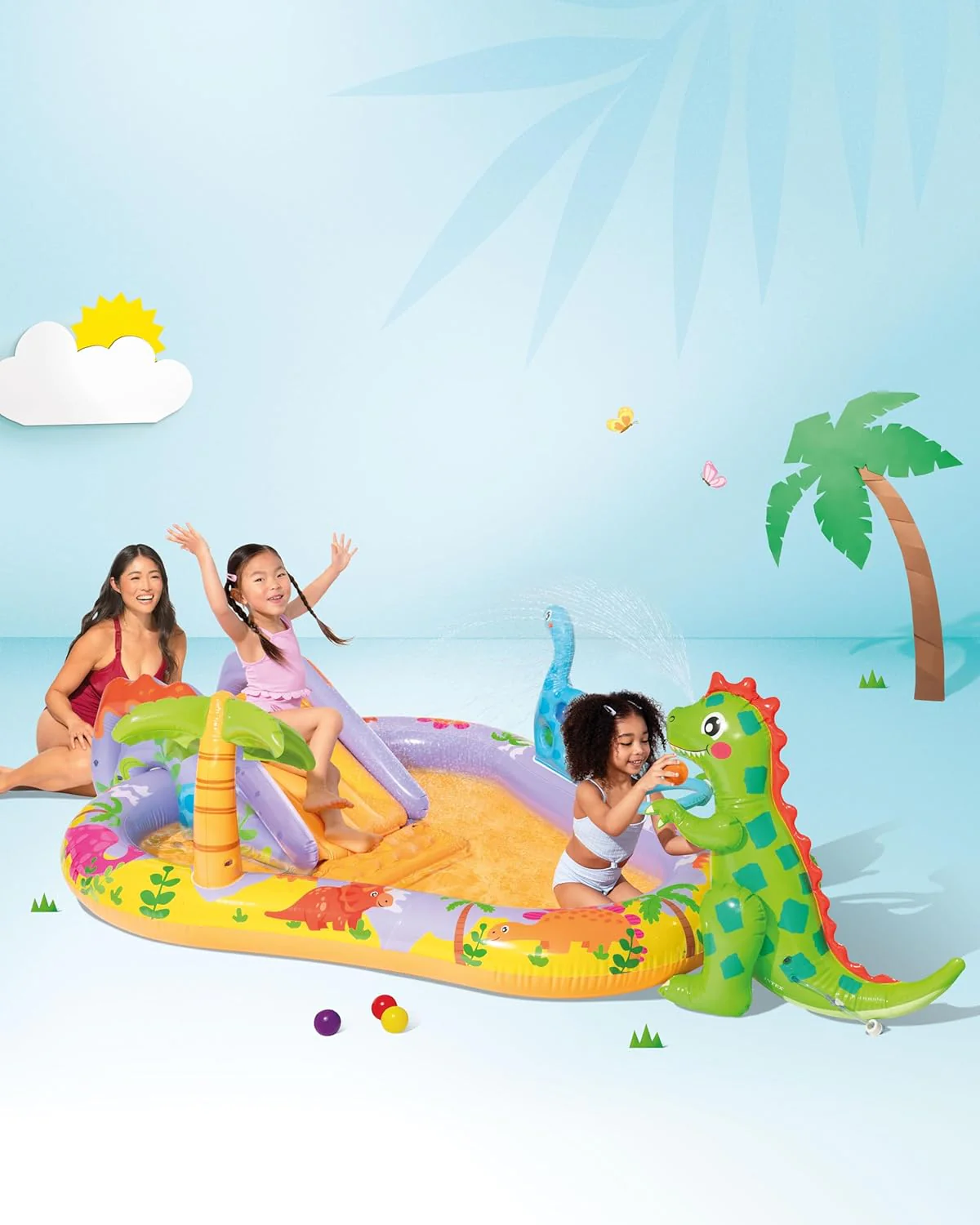 Intex Área de Juego Inflable Jungle Adventure – Piscina con Tobogán y Juegos de Agua para Niños