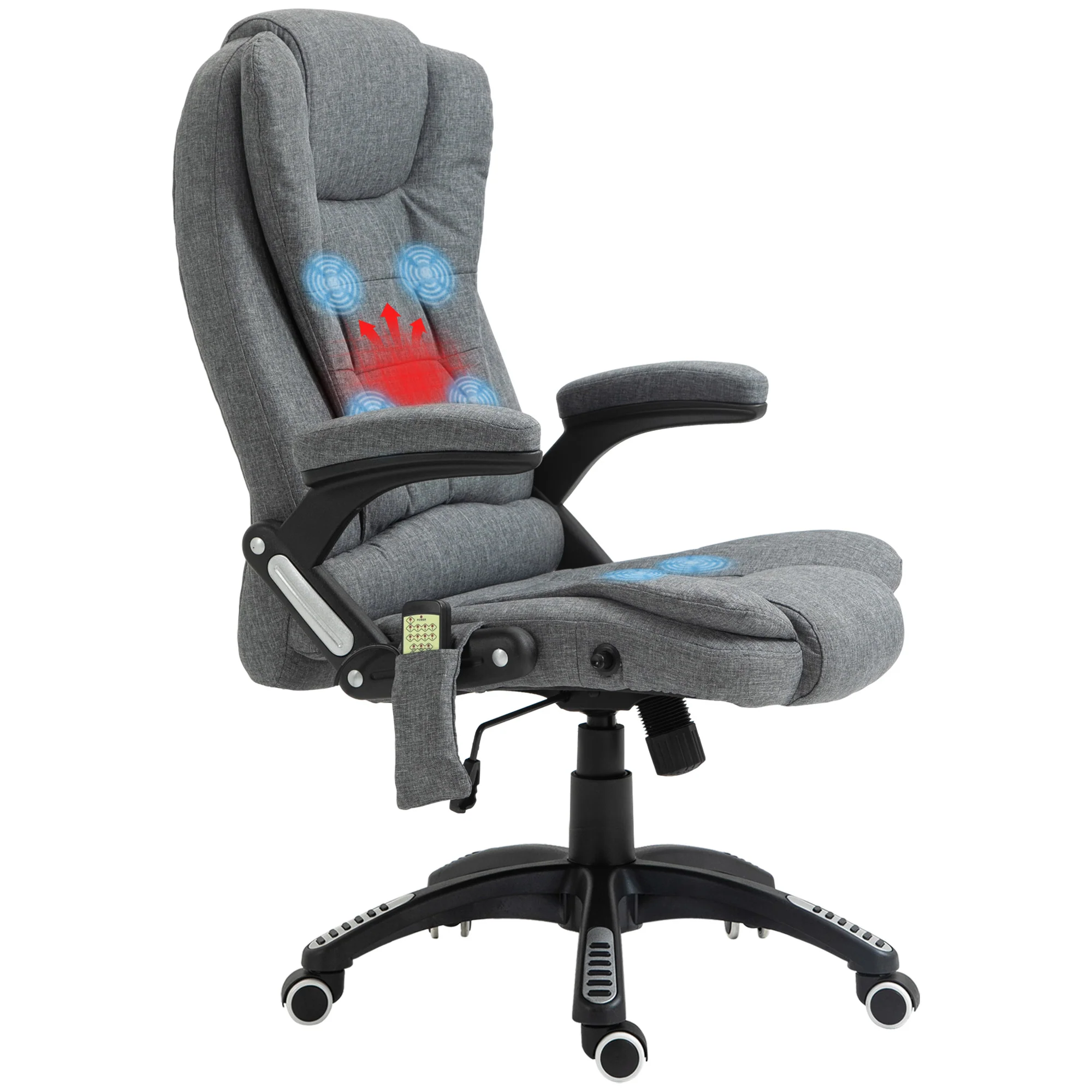 Silla de Oficina Ergonómica con Masaje de 6 Puntos y Calefacción en la Espalda, Tela Tipo Lino, Gris