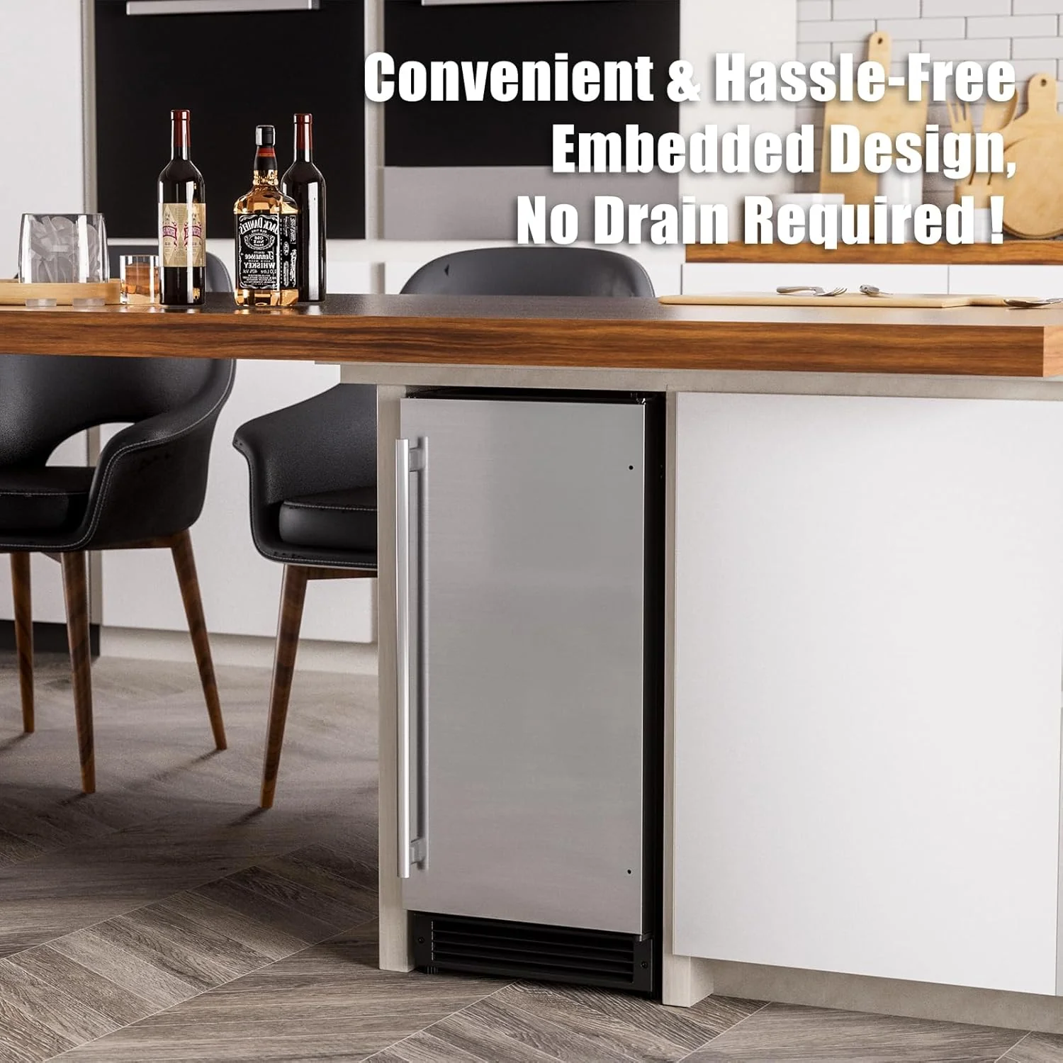 2025 COTLIN Máquina de Hielo Empotrable Sin Drenaje – Capacidad de 22 lb, Hielo en Forma de Media Luna, Acero Inoxidable, Uso Doméstico o Comercial, Certificada ETL