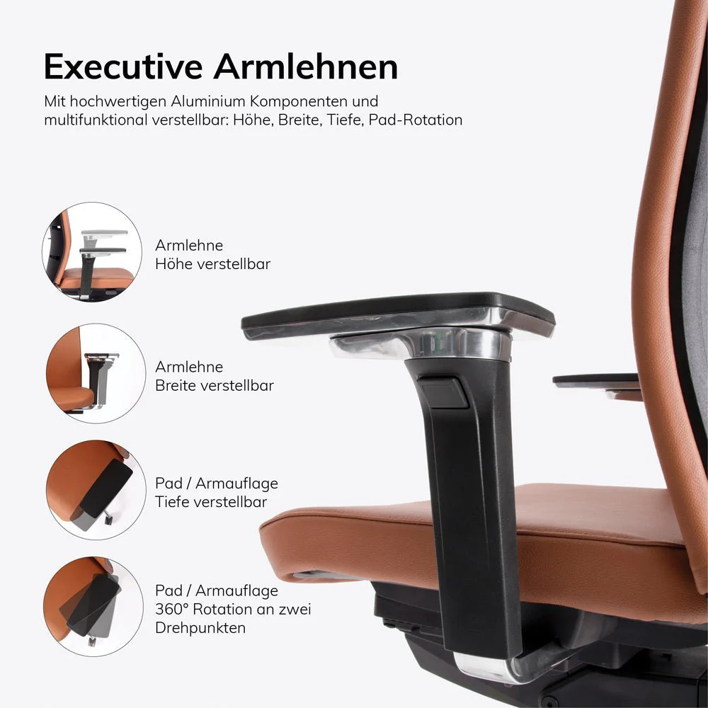 2025 Sillón Ejecutivo Ergonómico de Cuero Auténtico lento Matrix MT14 – EL SILLÓN EJECUTIVO para un Trabajo Cómodo – Fabricado en Alemania – Garantía de 30 Años