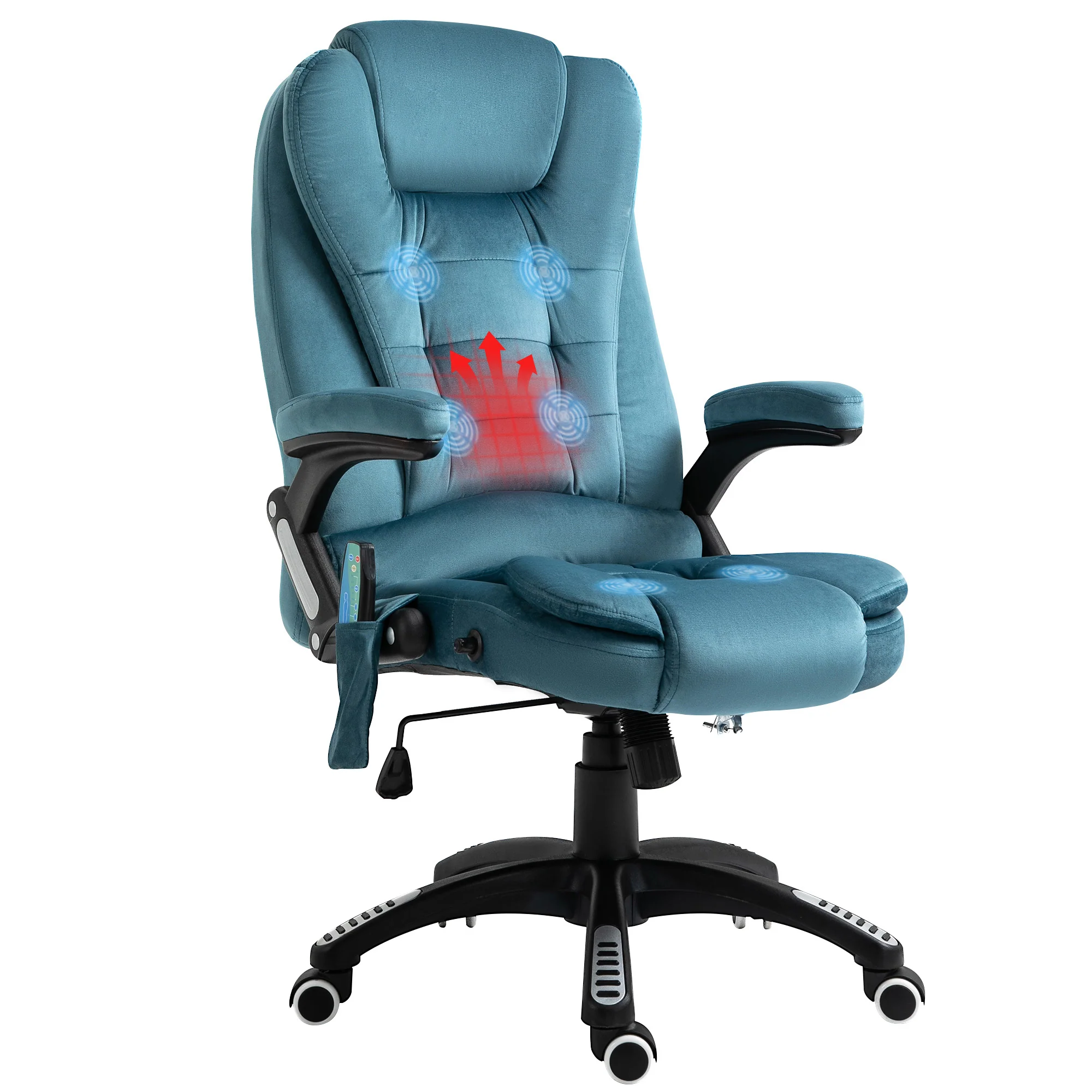 Silla de Oficina Ergonómica con Masaje de 6 Puntos y Calefacción en la Espalda, Tela Tipo Terciopelo, Azul