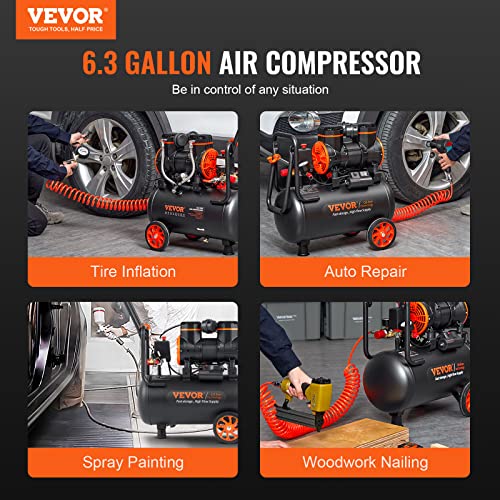 2025 Compresor de Aire VEVOR 6.3 Galones, 2 HP, 3.35 CFM, Sin Aceite