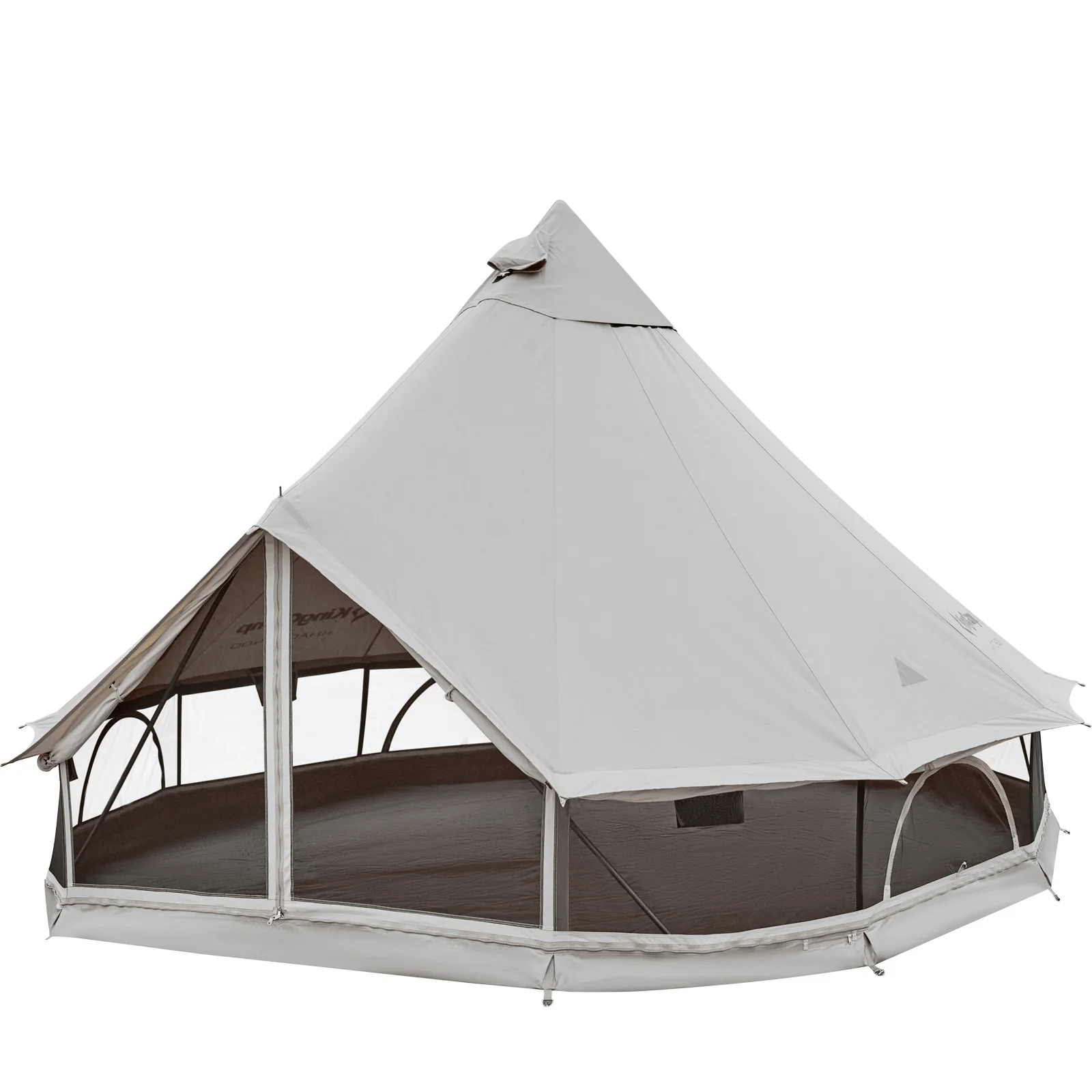 2025 KingCamp Khan 400 C – Tienda muy espaciosa para hasta 6 personas con forma clásica redonda de tipi, que aporta un encanto especial de glamping
