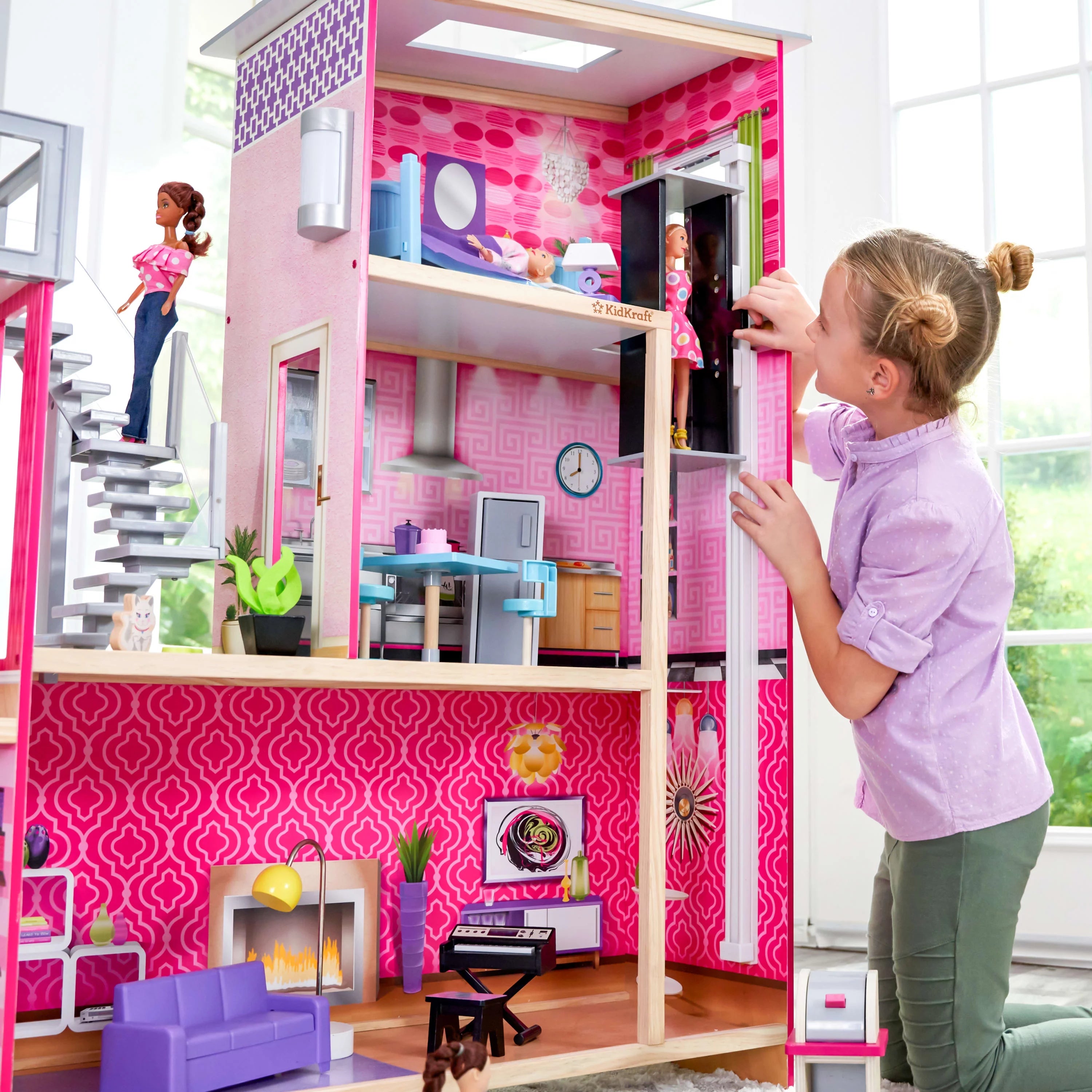 Casa de Muñecas KidKraft Uptown de Madera con 36 Accesorios, para Niños a partir de 4 años