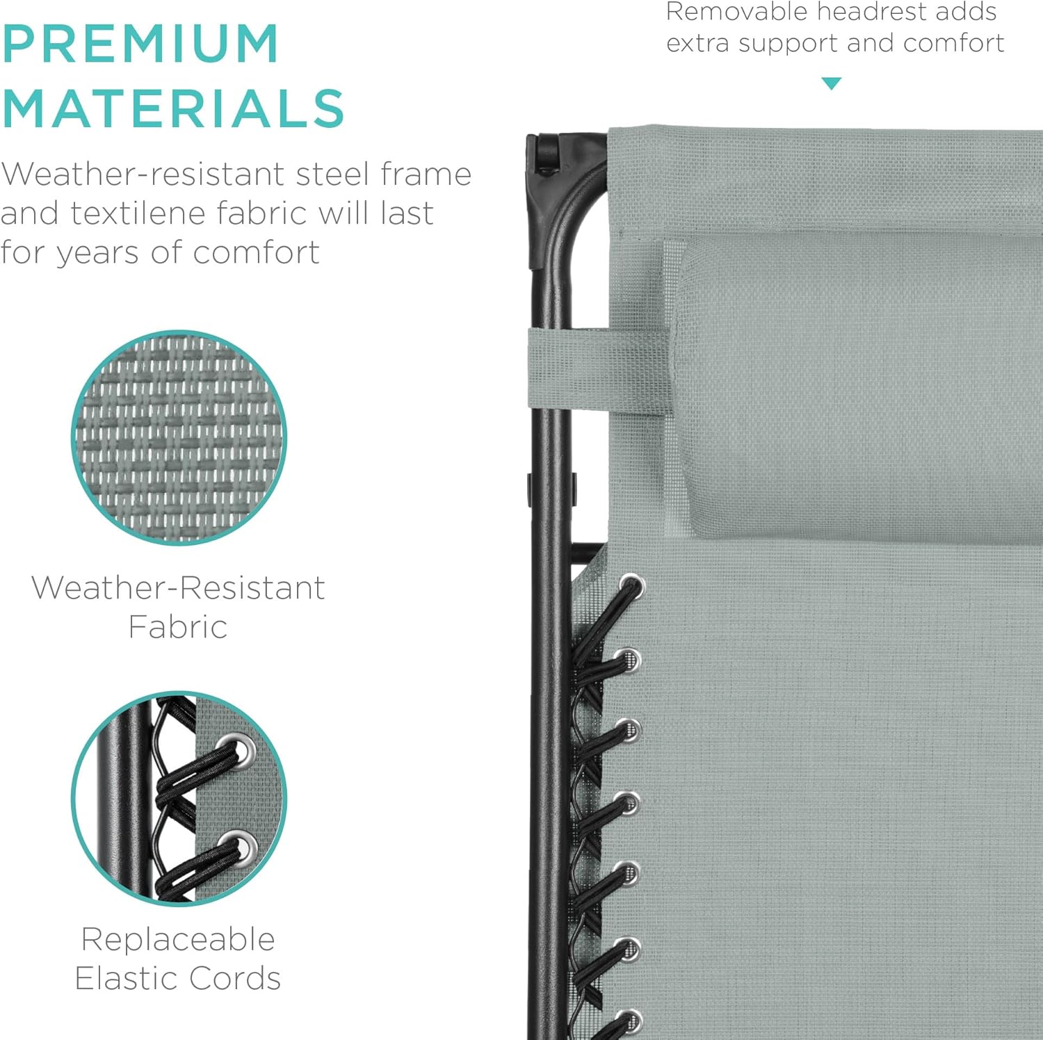 Best Choice Products – Silla Reclinable de Patio con Gravedad Cero, Ajustable y Plegable para Exteriores con Dosel, Almohada Cervical y Bandeja Lateral, Textileno – Azul Pavo Real