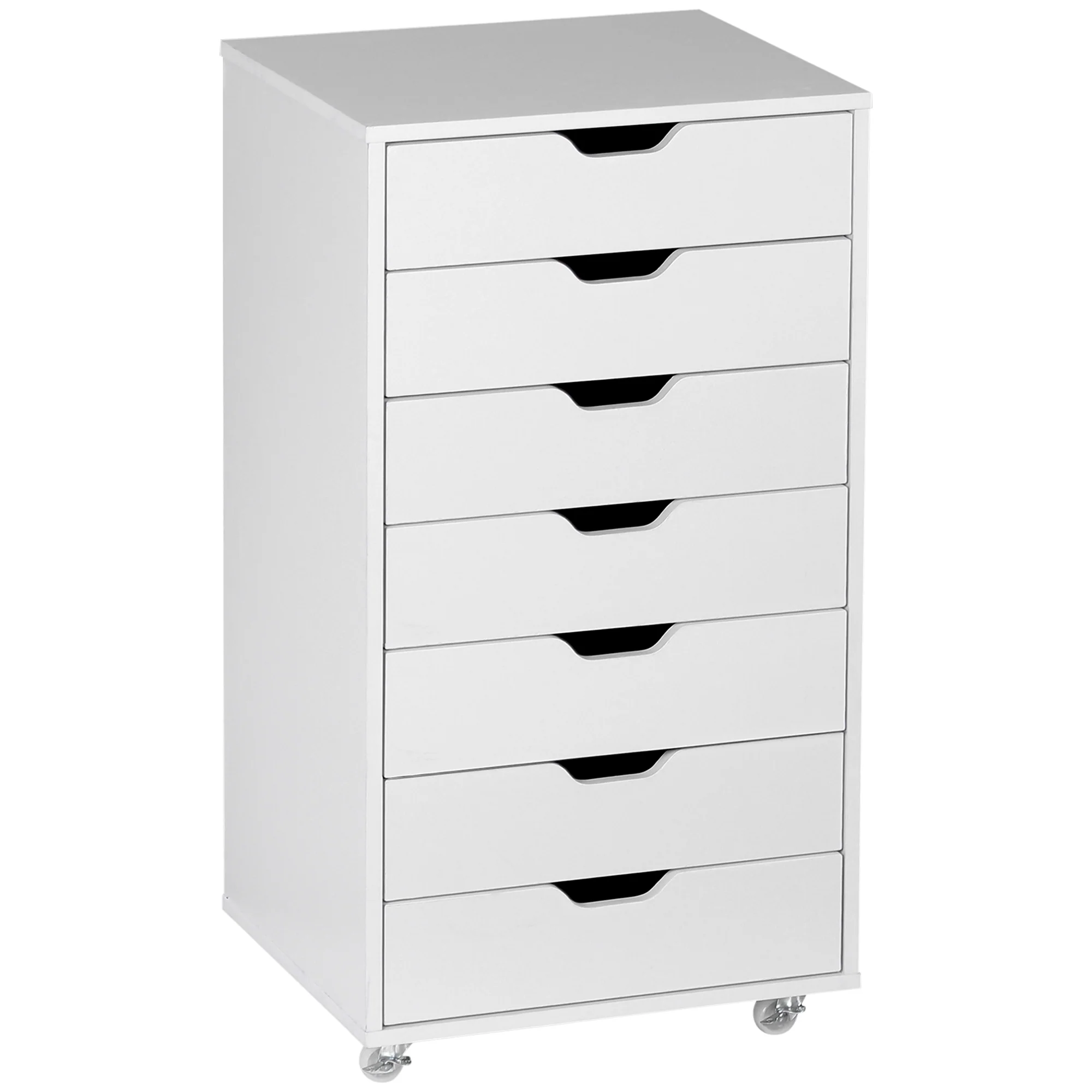 Cajonera Vertical de 7 Cajones, Mueble de Oficina Móvil con Ruedas, Blanco