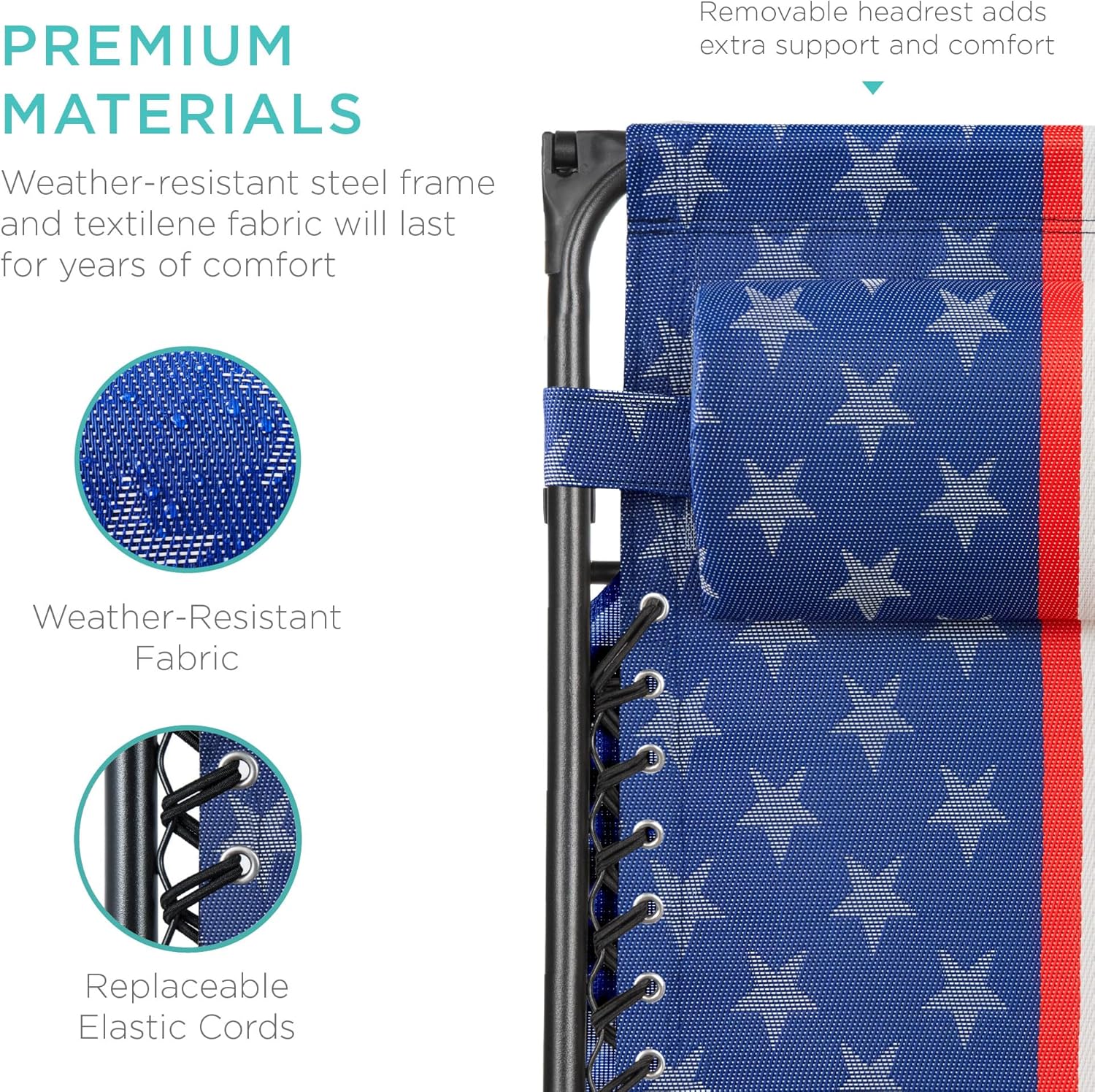 Best Choice Products – Silla Reclinable de Patio con Gravedad Cero, Ajustable y Plegable para Exteriores con Dosel, Almohada Cervical y Bandeja Lateral, Textileno – Azul Pavo Real