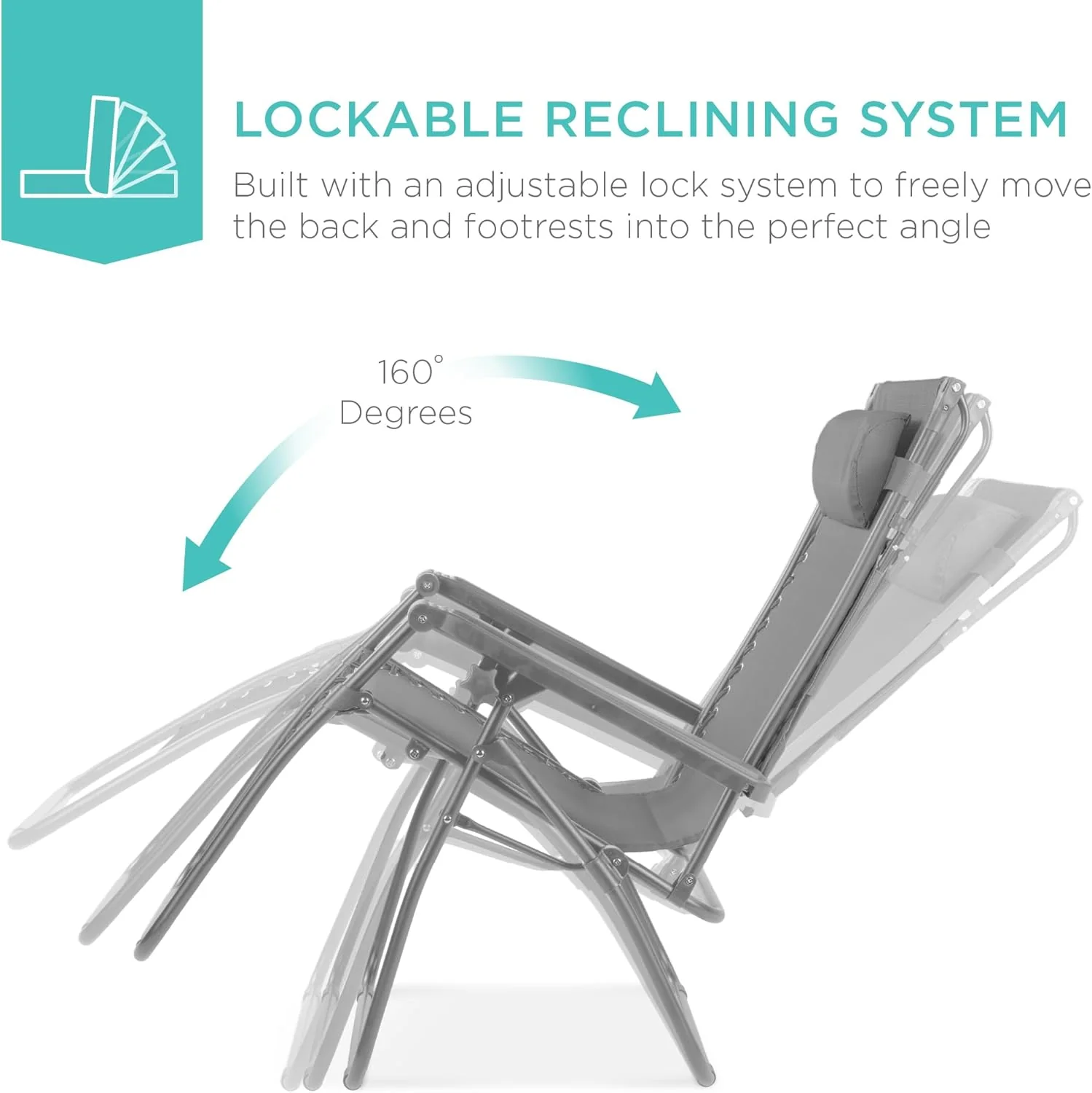 Best Choice Products – Silla Reclinable de Patio con Gravedad Cero, Ajustable y Plegable para Exteriores con Dosel, Almohada Cervical y Bandeja Lateral, Textileno – Azul Pavo Real