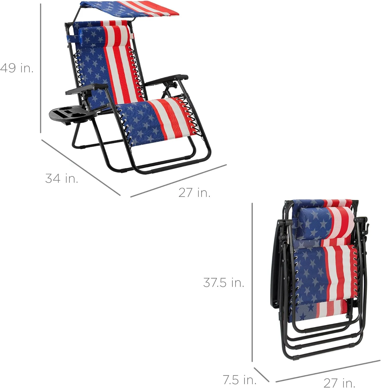 Best Choice Products – Silla Reclinable de Patio con Gravedad Cero, Ajustable y Plegable para Exteriores con Dosel, Almohada Cervical y Bandeja Lateral, Textileno – Azul Pavo Real