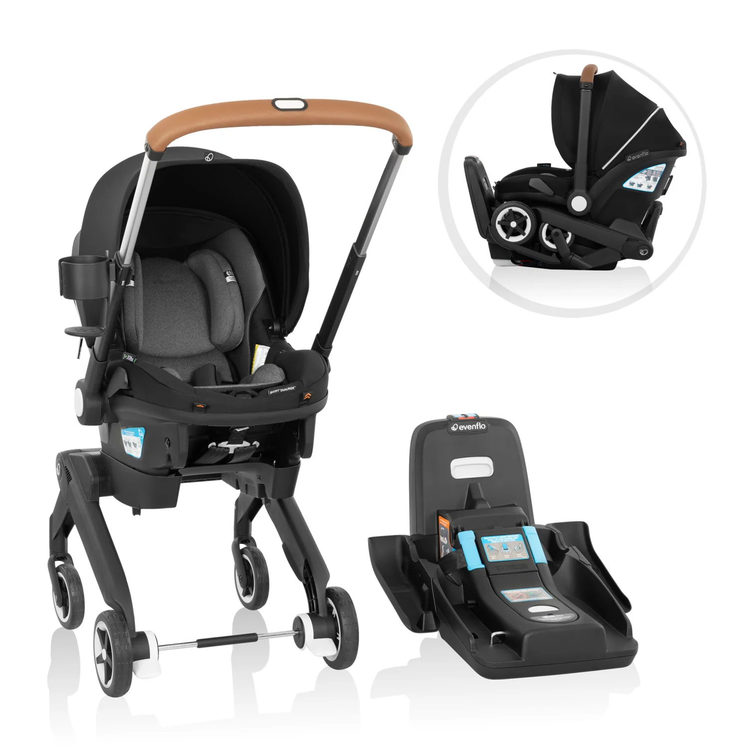 2025 Evenflo Shyft DualRide Combo Asiento de Coche-Brouette con Almacenamiento Carryall y Capota Extensible