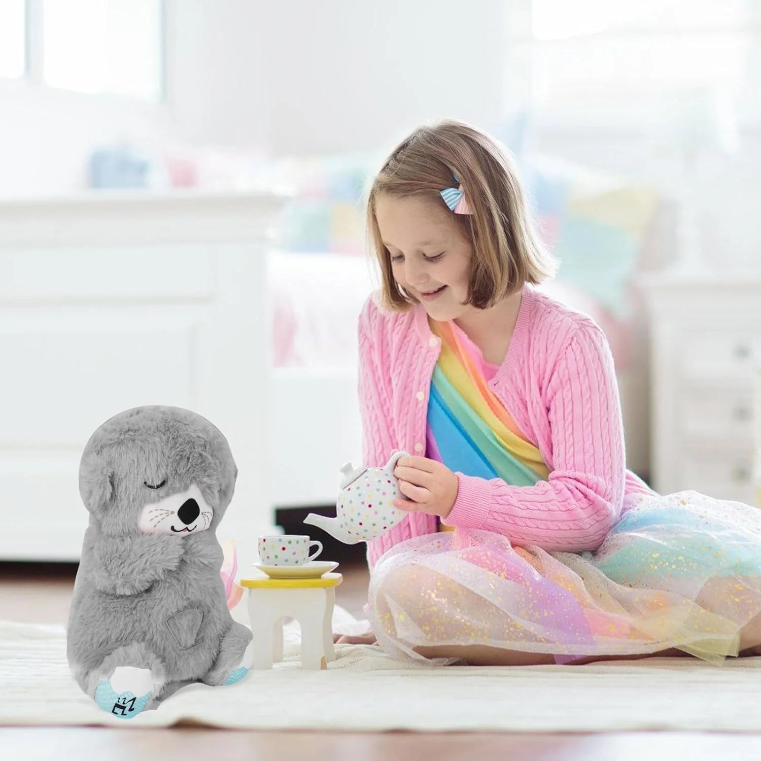 Máquina de Sonidos para Bebés Soothe Snuggle Otter, Juguete Musical Sensorial con Luces y Movimiento Rítmico de Respiración, Peluche para Recién Nacidos (Baterías No Incluidas)