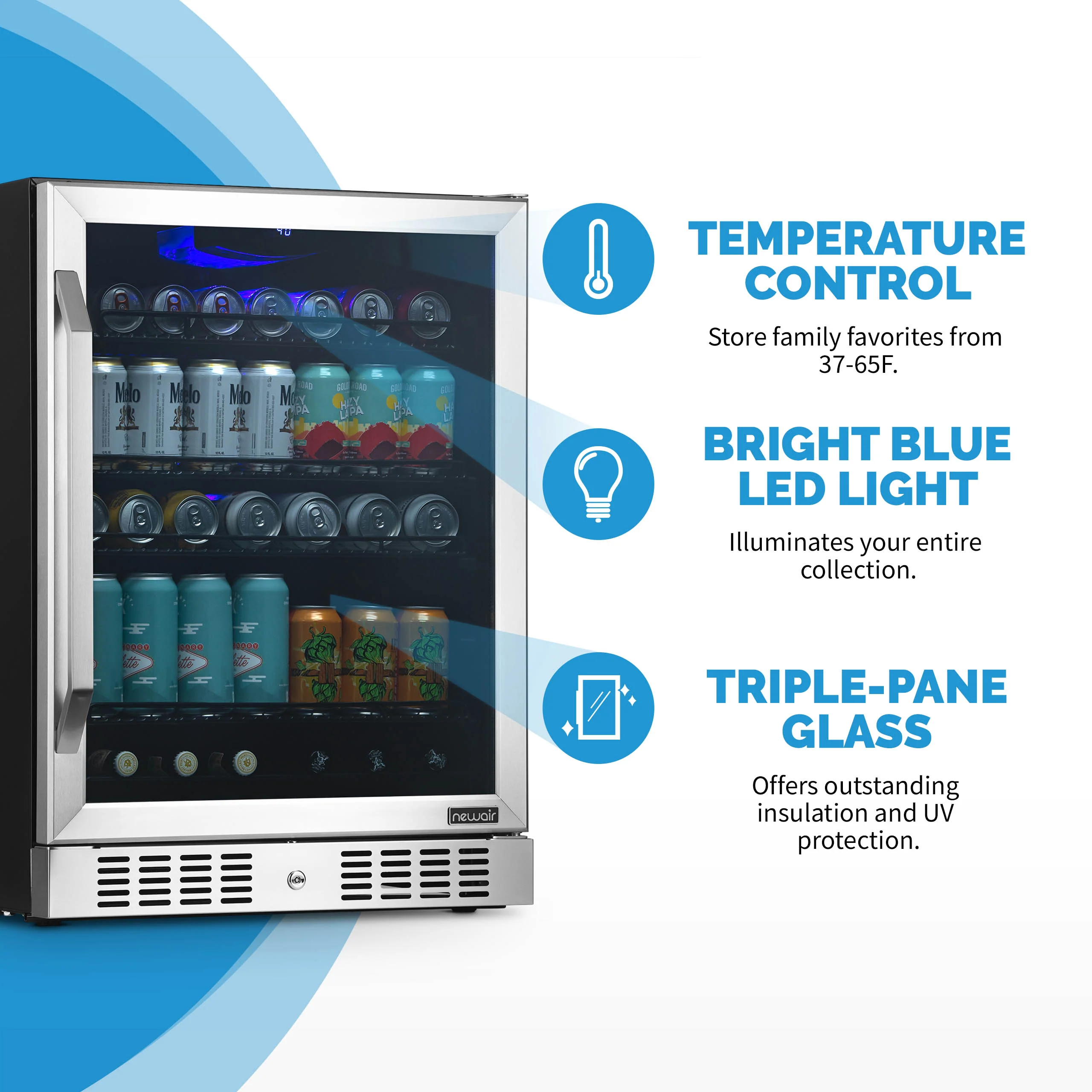 2025 Newair® Refrigerador de Bebidas Empotrable o Independiente de Acero Inoxidable – 177 Latas – 24”