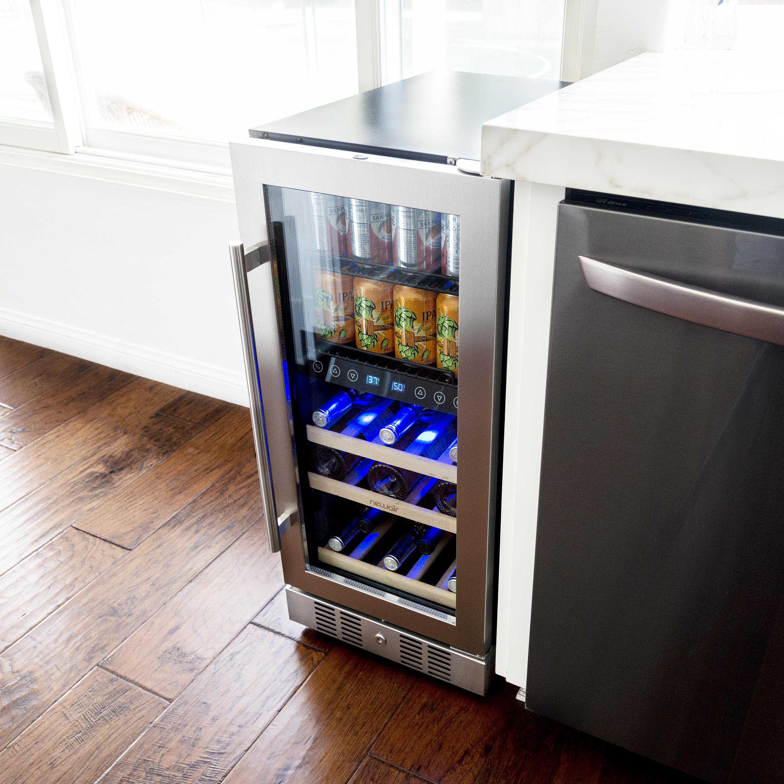 2025 Newair® Refrigerador Empotrable de Doble Zona para Bebidas – 48 Latas y 9 Botellas – 15 Pulgadas