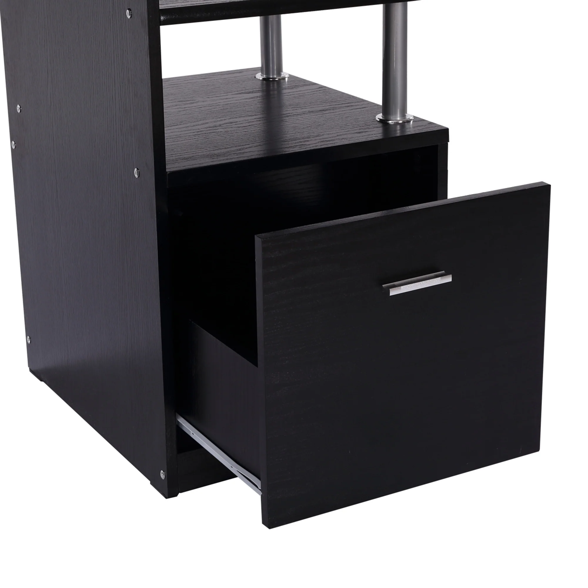 Estación de Trabajo para Ordenador con Cajón y Estanterías, Soporte para CPU, Escritorio para Oficina en Casa, Negro
