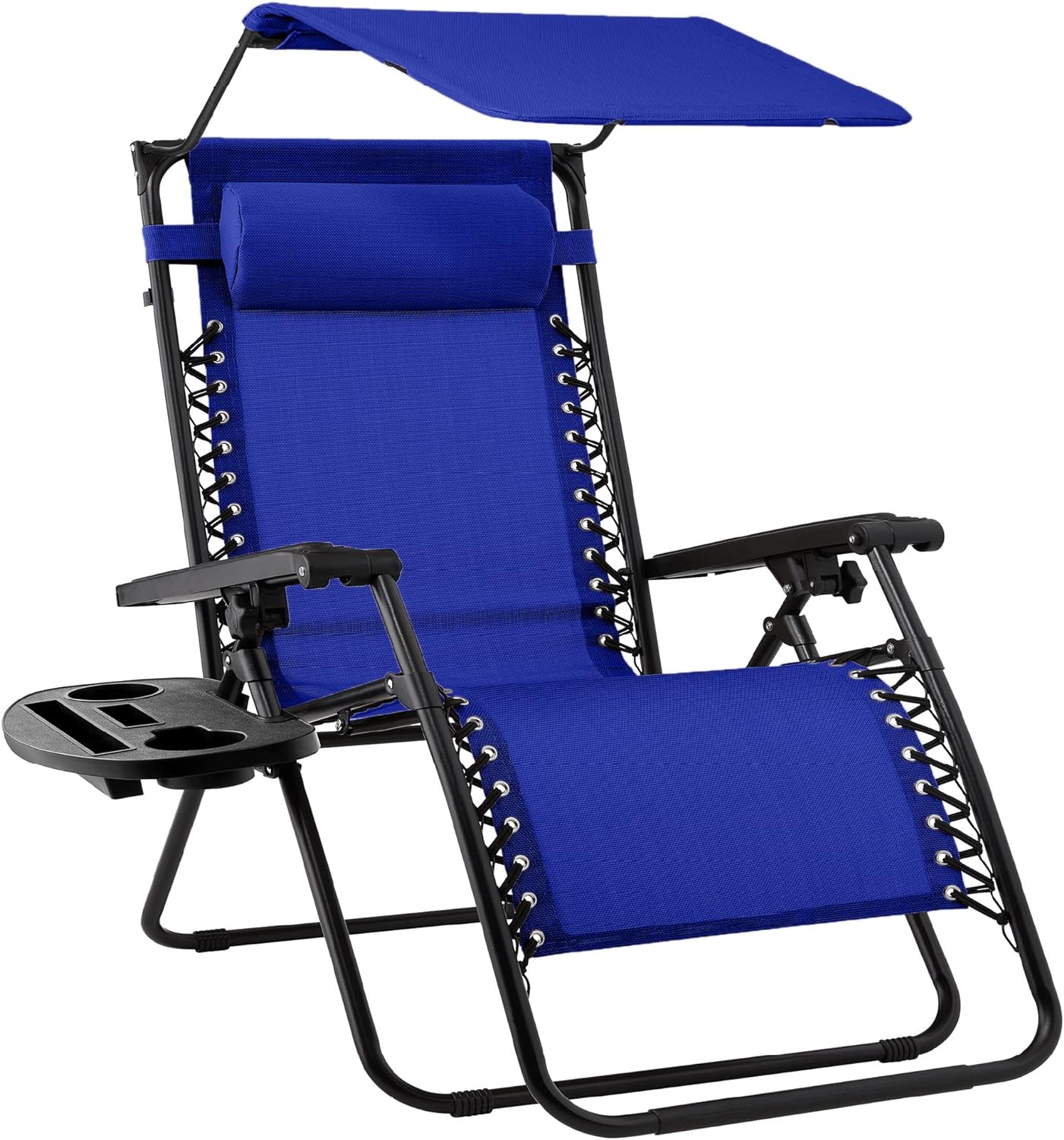 Best Choice Products – Silla Reclinable de Patio con Gravedad Cero, Ajustable y Plegable para Exteriores con Dosel, Almohada Cervical y Bandeja Lateral, Textileno – Azul Pavo Real