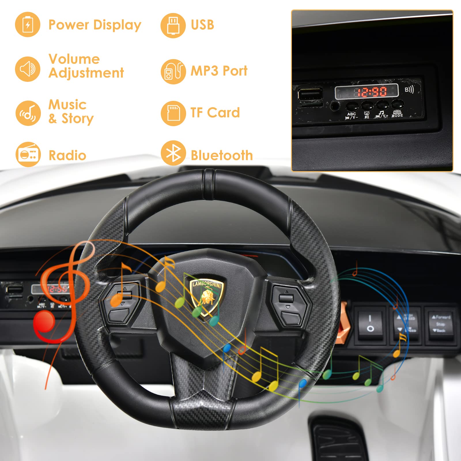 Lamborghini Licenciado Eléctrico con Suspensión y Bluetooth