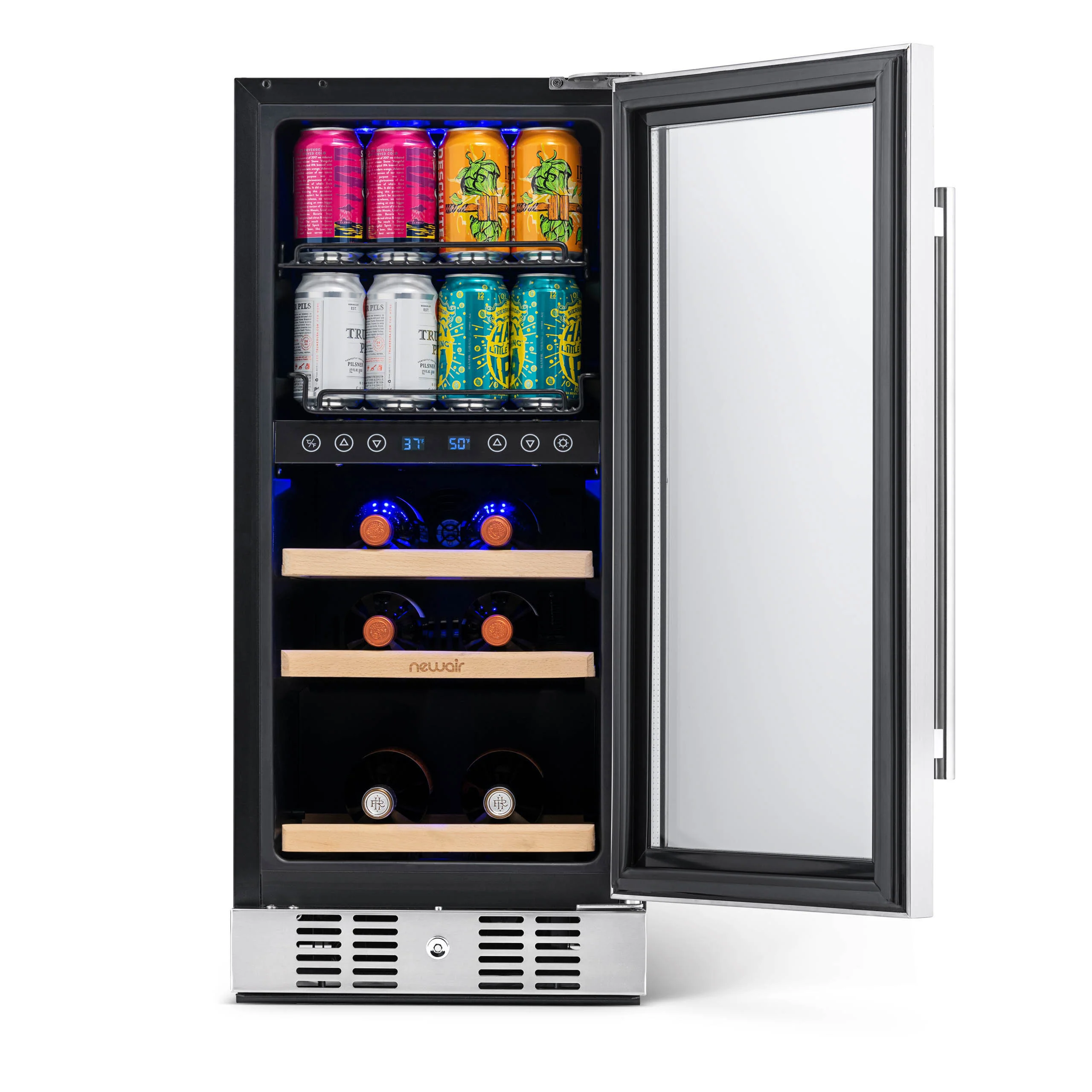 2025 Newair® Refrigerador Empotrable de Doble Zona para Bebidas – 48 Latas y 9 Botellas – 15 Pulgadas