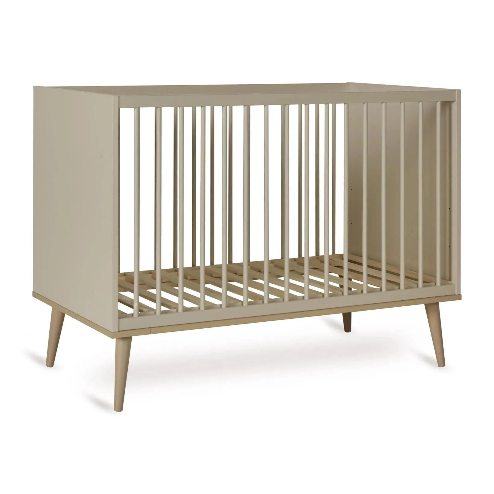 2025 Cuna Quax Flow – 60x120 cm | Greige y madera de haya | Altura ajustable, certificación FSC | Con somier, sin colchón