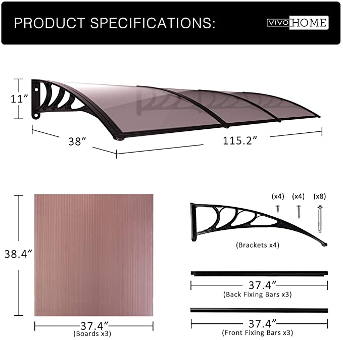 Tejadillo de Ventana y Puerta Marrón 40/80/120 Pulgadas