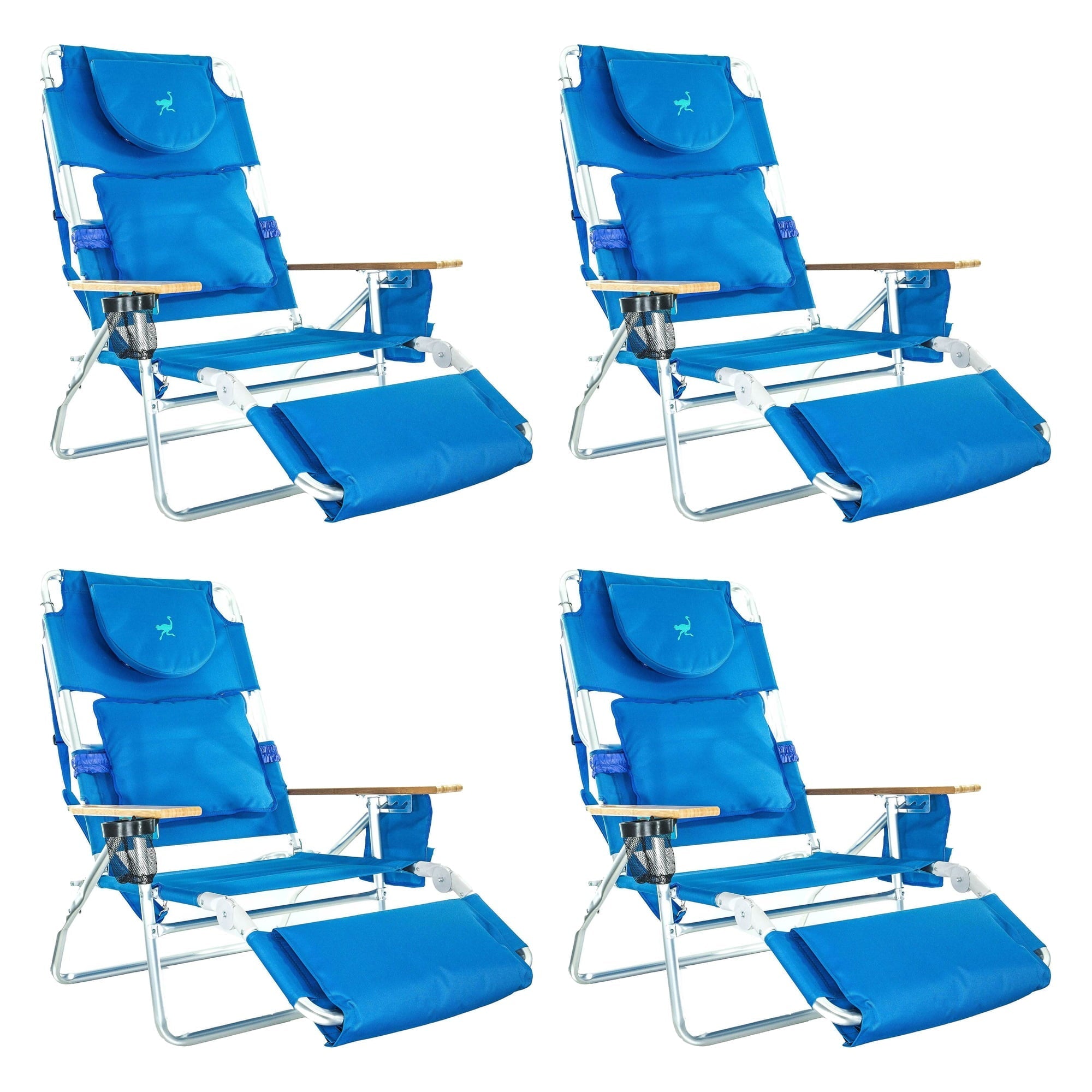 2025 Silla de Playa Ostrich Deluxe Padded 3-N-1 Reclining Lounge, Azul (Paquete de 4)