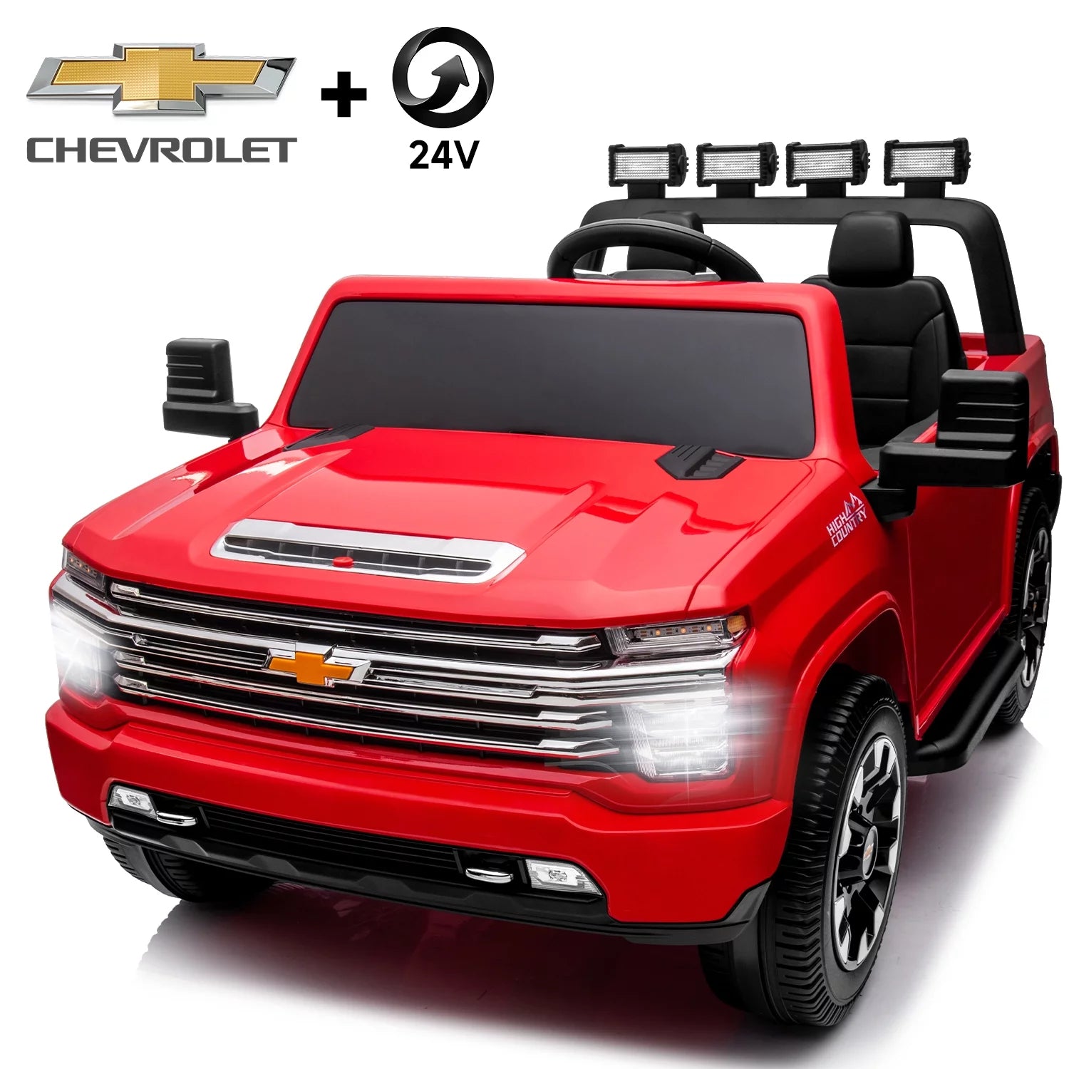Track 7 Coche Eléctrico de 24V para Niños, Camioneta Silverado HD Licenciada para 2 Pasajeros, Control Remoto, Música, ABC, Rojo