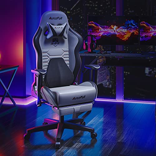 AutoFull Escritorio de Juego y Silla de Oficina con Soporte Lumbar Ergonómico, Estilo Racing, Cuero PU, Silla de Tarea Giratoria Ajustable de Espalda Alta para PC
