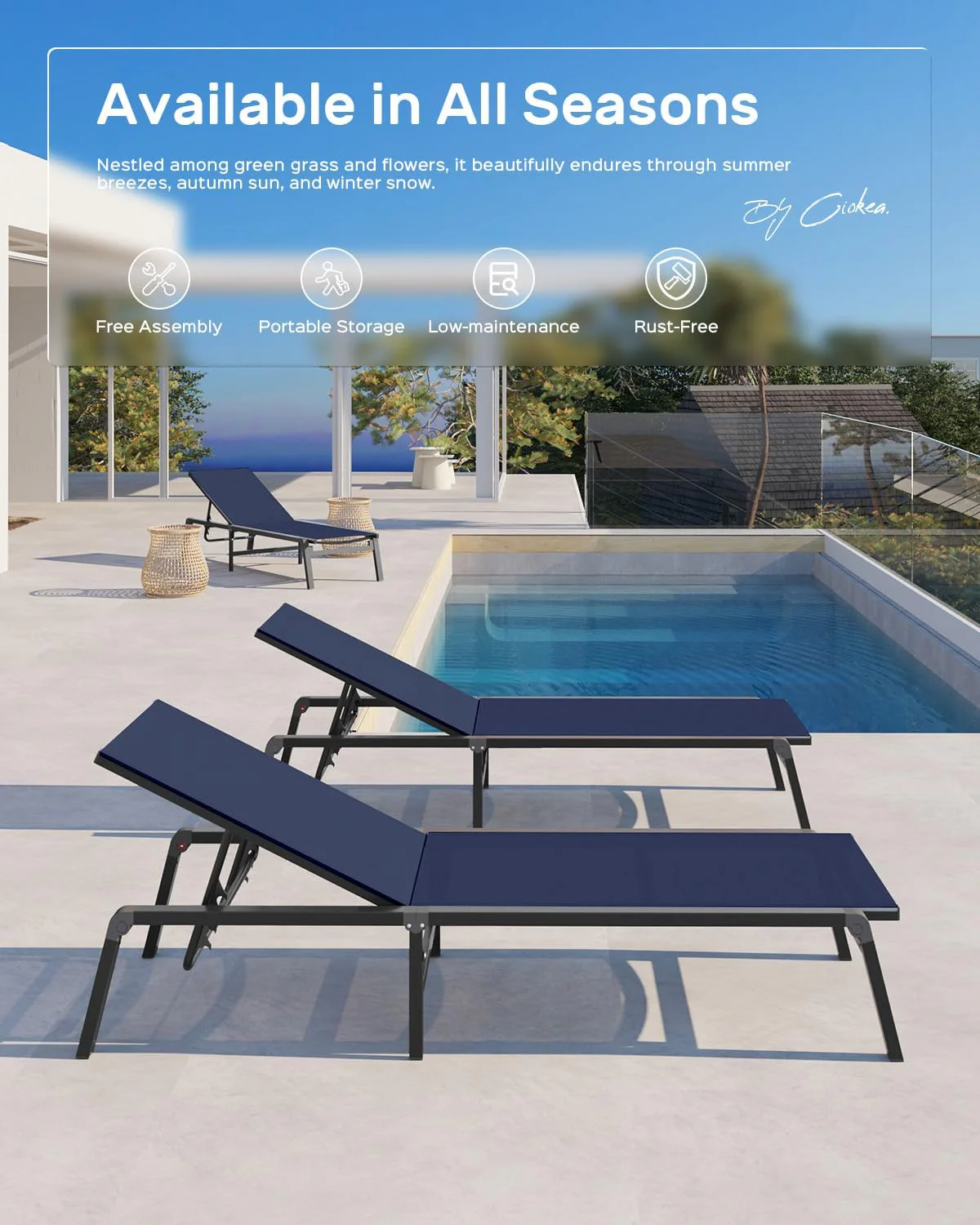 Tumbona de Aluminio para Exterior – Silla de Jardín Plegable sin Montaje, con Respaldo Ajustable en 5 Posiciones, para Terraza, Piscina, Playa – Negra