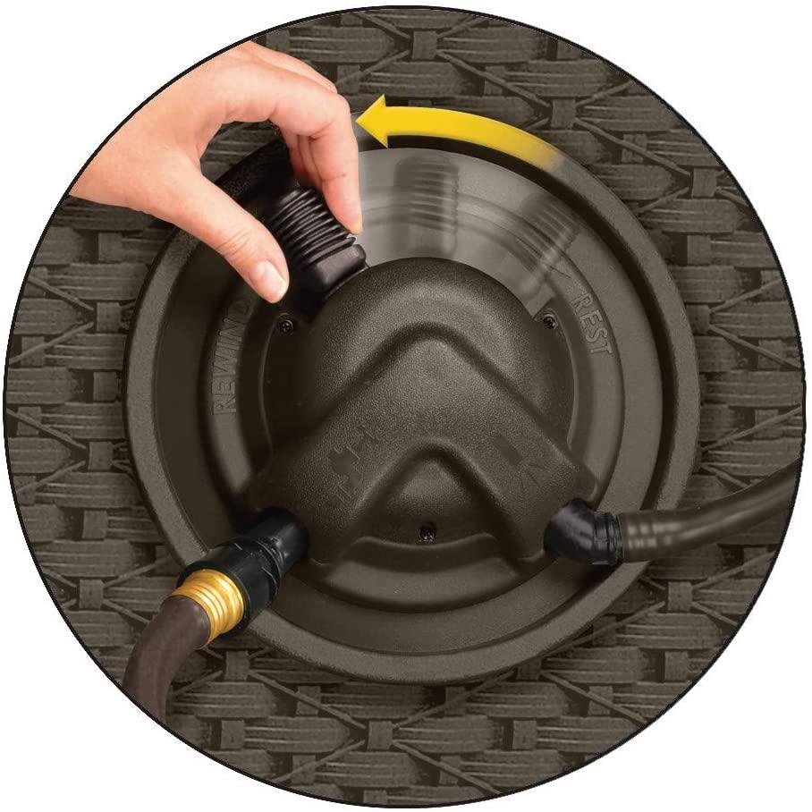 Suncast Aquawinder Carrete para Manguera de Jardín en Estilo Ratán de 125' – Ligero, Portátil, Enrollador Automático de Agua Sin Esfuerzo – Color Java