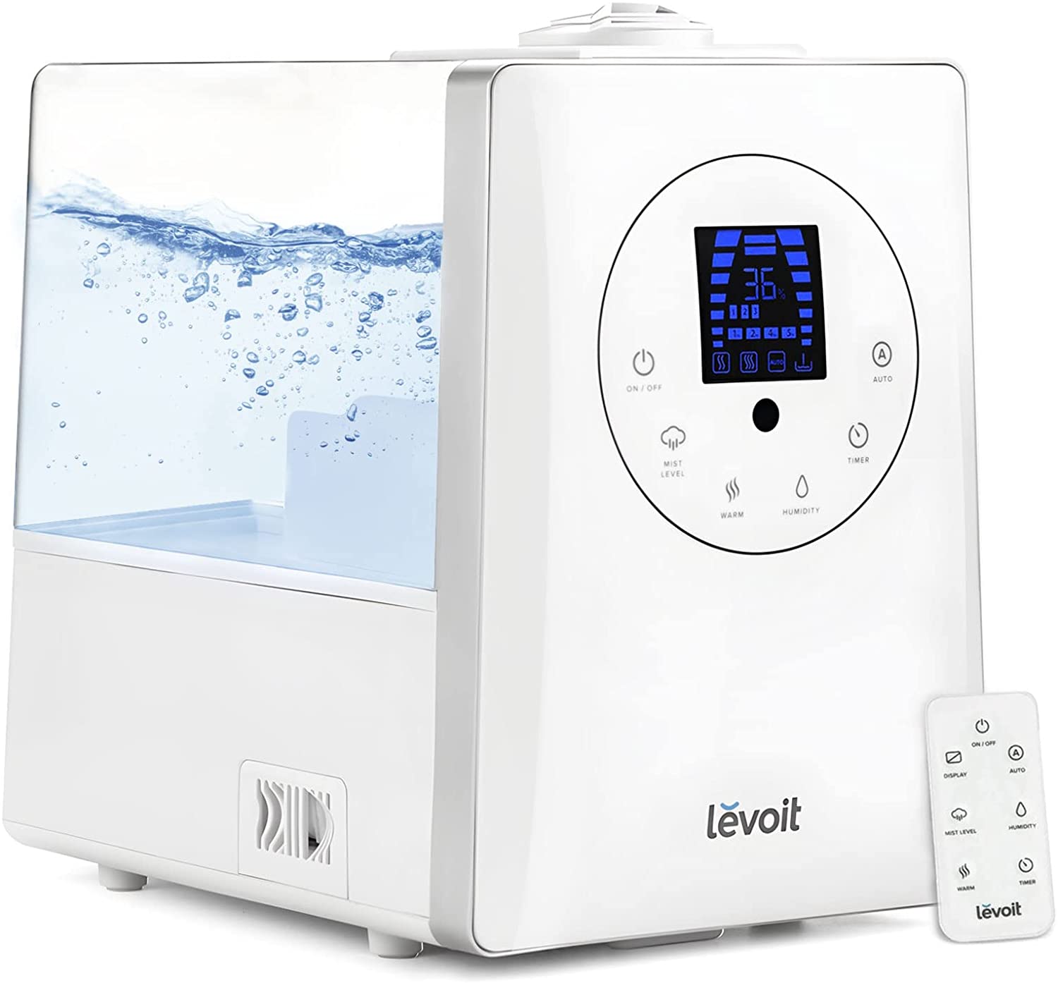 Humidificadores LEVOIT para Dormitorio y Habitaciones Grandes, 6L de Niebla Cálida y Fría para Familias y Plantas, con Sensor de Humedad Integrado