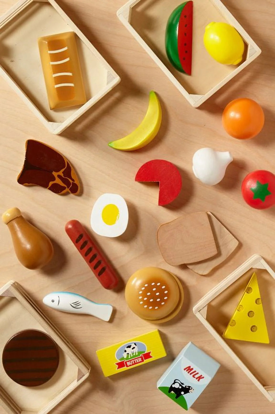 Melissa & Doug Grupos de Alimentos – 21 Piezas de Madera y 4 Cajas, Multicolor