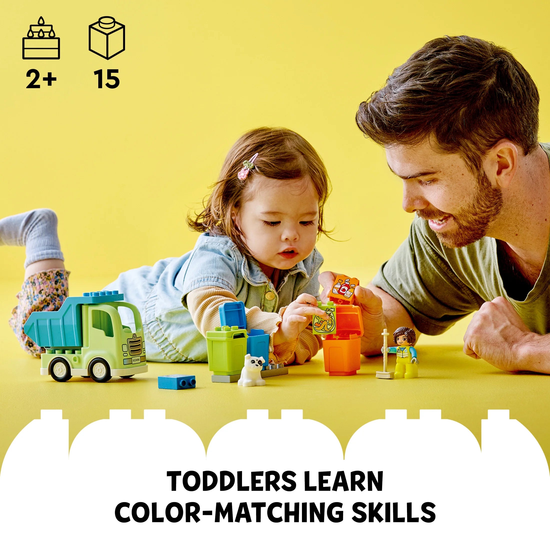 LEGO DUPLO Ciudad Camión de Reciclaje 10987, Set de Construcción de Juguete, Aprende Jugando con este Regalo Creativo STEM para Niños y Niñas de 2 Años en Adelante, Incluye 3 Contenedores para Clasificar la Basura
