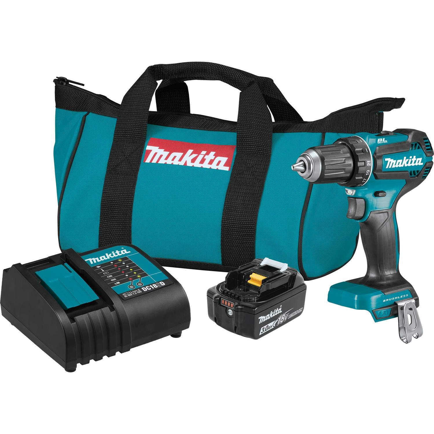 2025 Kit de taladro-atornillador inalámbrico Makita XFD131 LXTu00ae de 18 V y 1/2