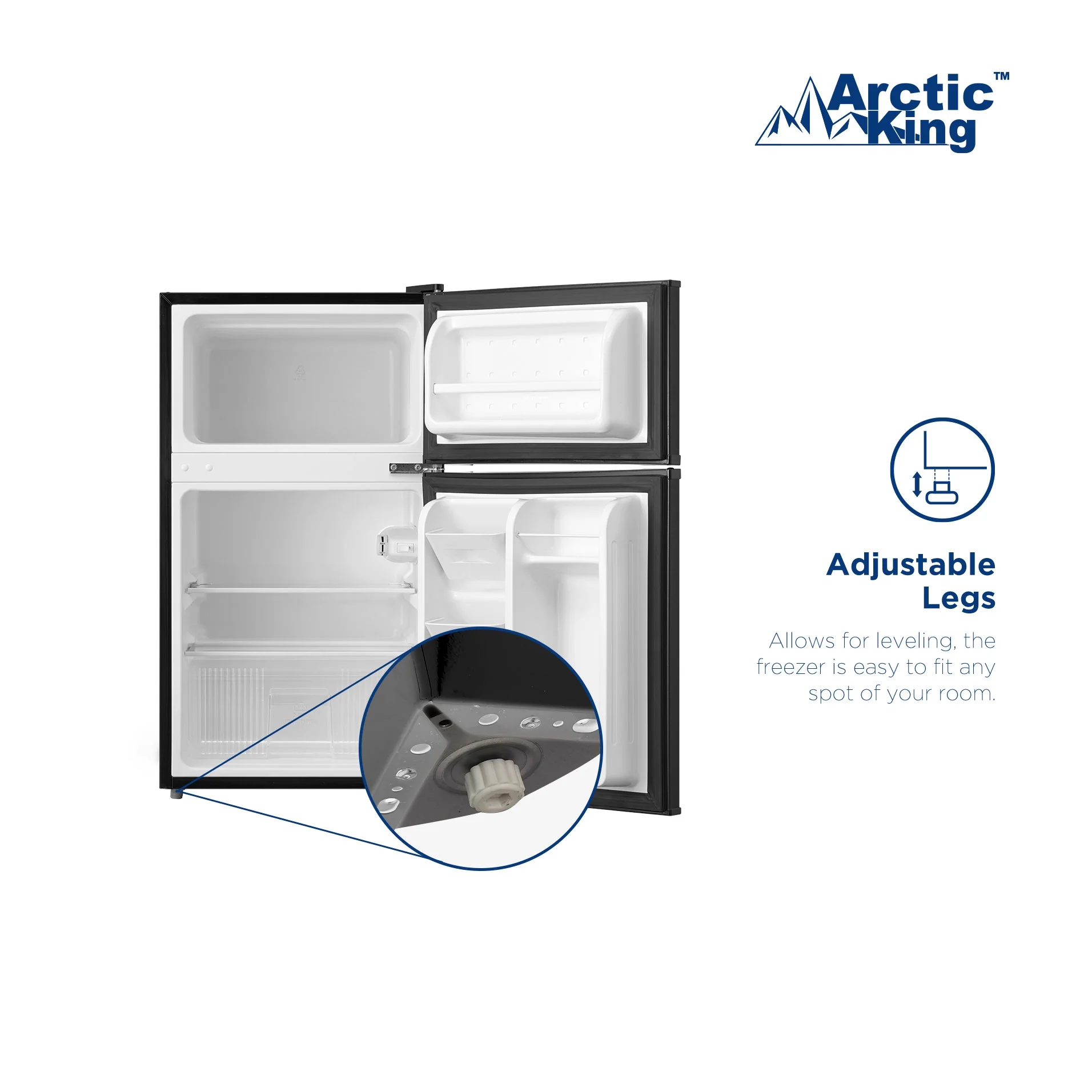 2025 Arctic King 3.2 pies³ - Refrigerador compacto de dos puertas con congelador, negro