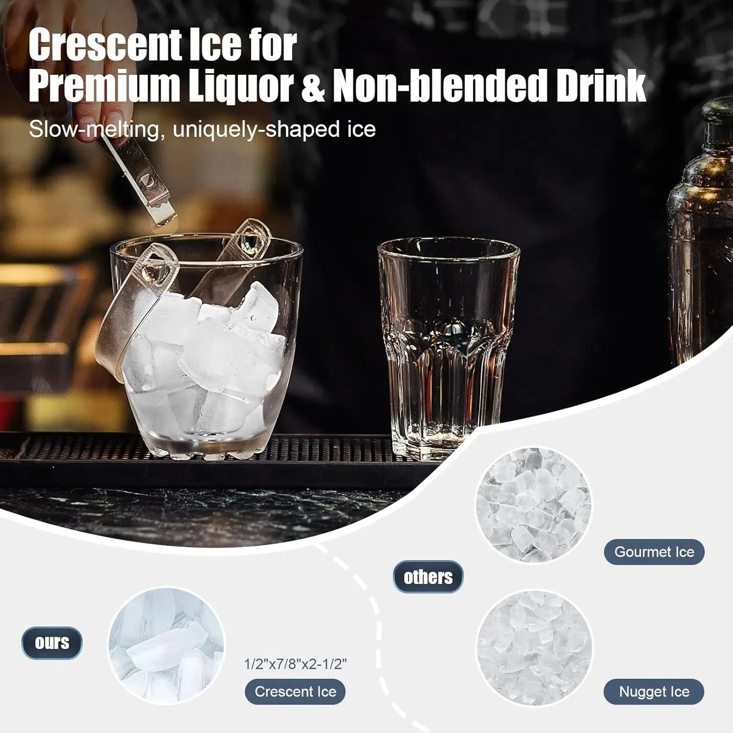 2025 COTLIN Máquina de Hielo Empotrable Sin Drenaje – Capacidad de 22 lb, Hielo en Forma de Media Luna, Acero Inoxidable, Uso Doméstico o Comercial, Certificada ETL