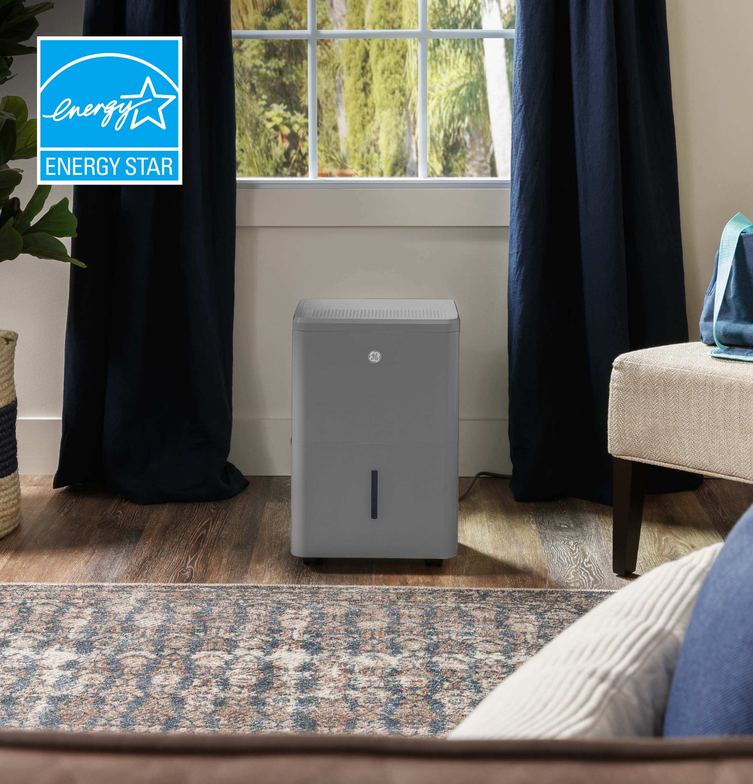 2025 Deshumidificador Portátil Inteligente GE Energy Star® de 50 Pintas con Función Smart Dry para Espacios Húmedos