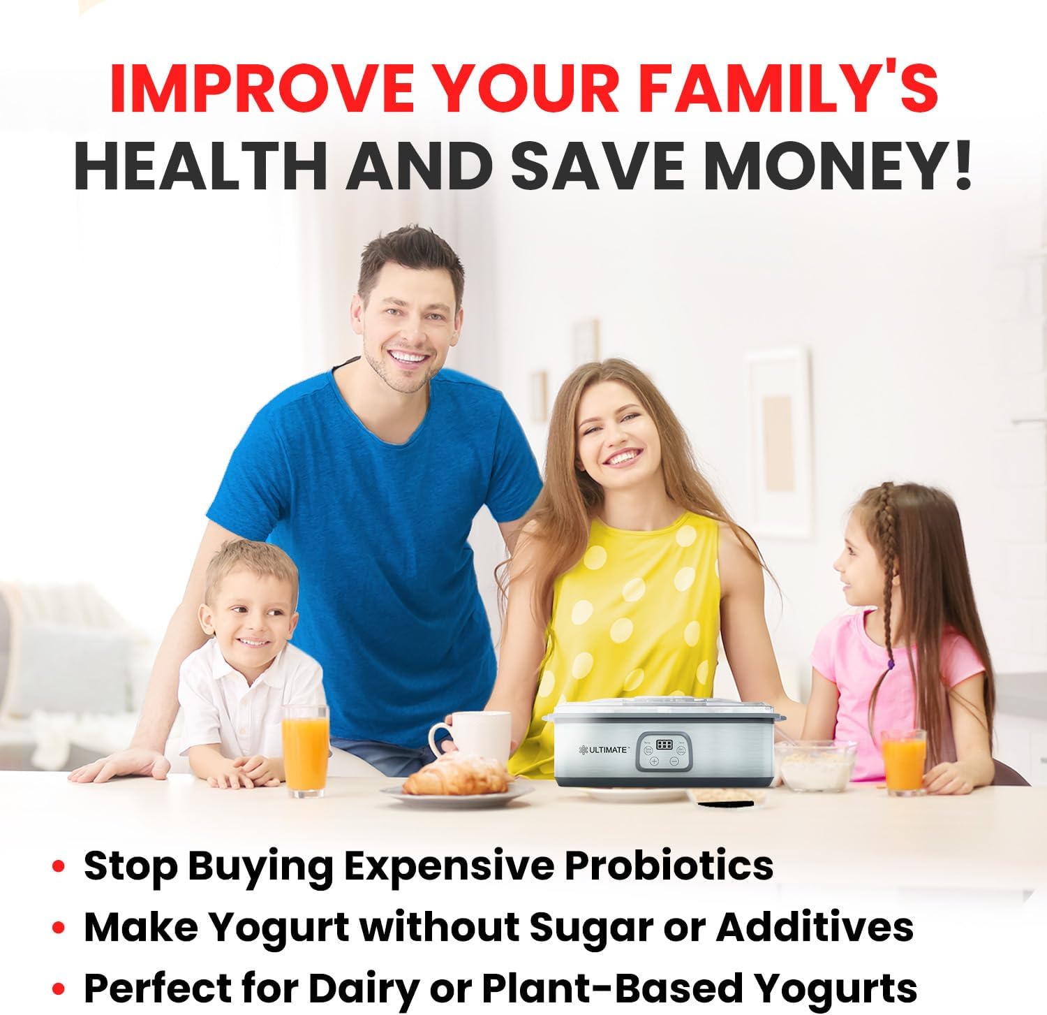 Máquina para hacer yogur probiótico Ultimate con dos recipientes de 1 cuarto para grandes cantidades – Produce trillones de probióticos vivos con control ajustable de temperatura y tiempo – Mejor yogurtera para yogur griego – GARANTÍA DE POR VIDA