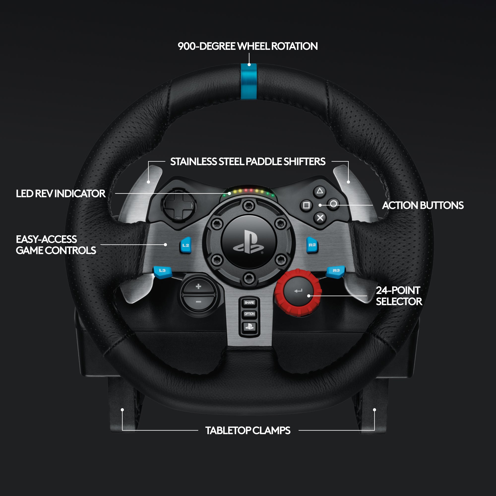 Logitech – Volante de Carreras G29 Driving Force y Pedales de Piso para PS5, PS4, PC, Mac – Negro