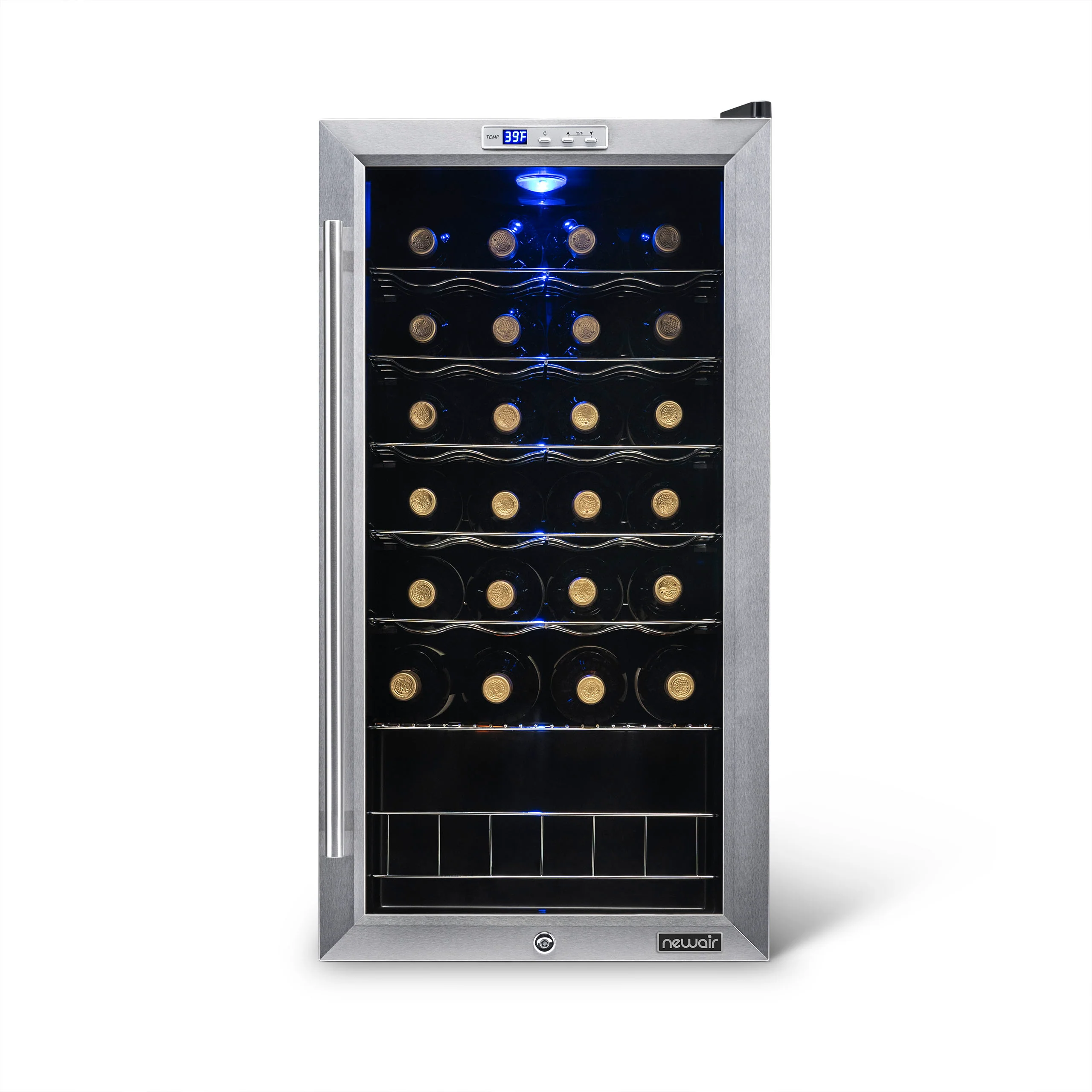 2025 Newair® Refrigerador de Vinos Independiente de Acero Inoxidable – 27 Botellas – 16,9