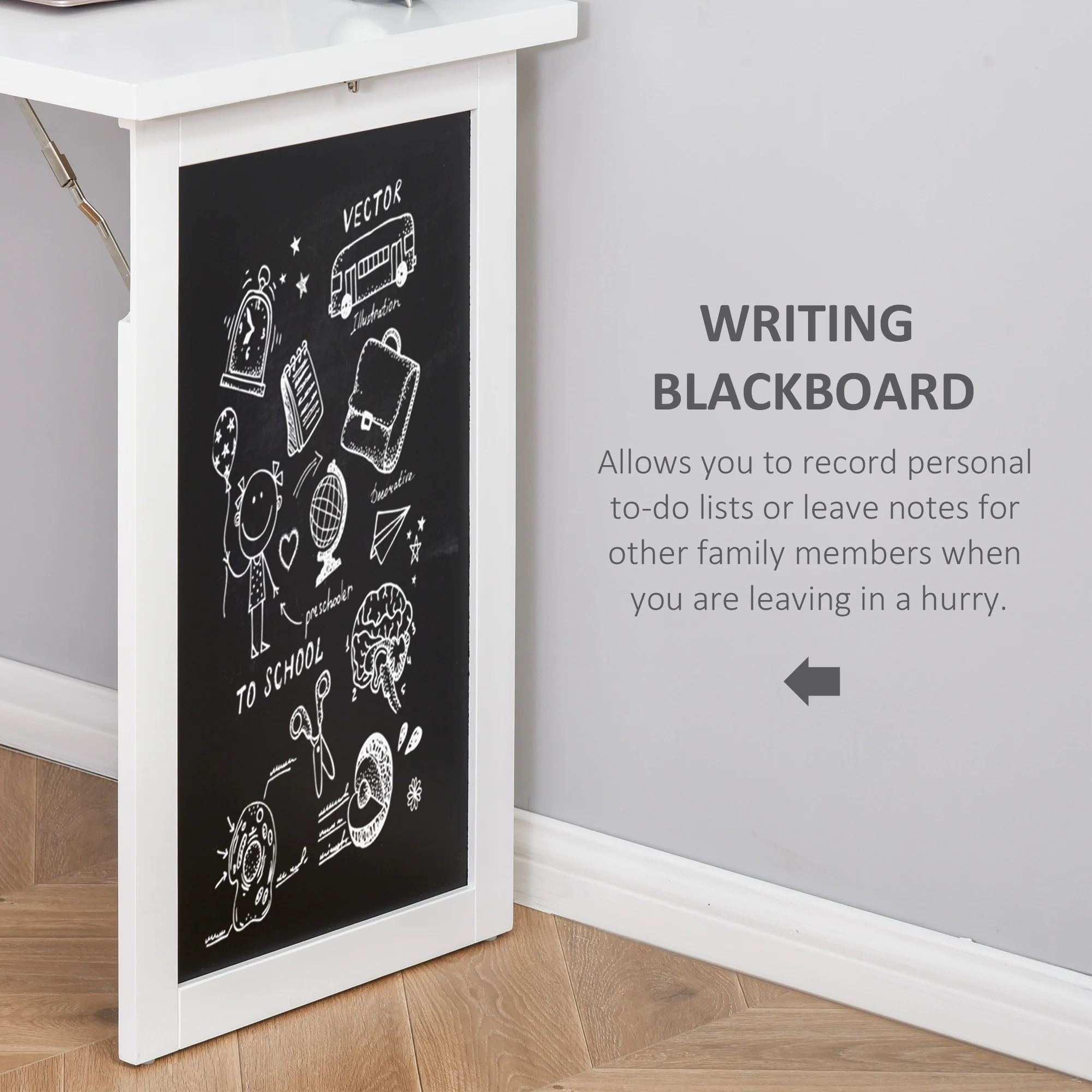 Escritorio de Ordenador de Pared – Mesa de Estudio Abatible con Pizarra y Estantería, Blanco
