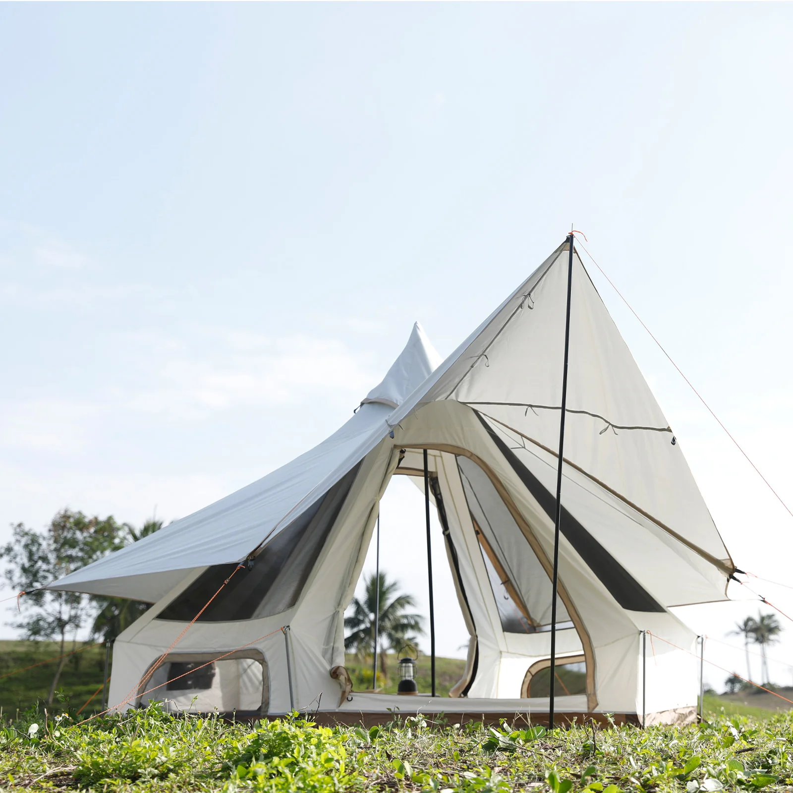 2025 KingCamp Dschingis 320 Light – Tienda tipi para 2 personas con 3,2 m de diámetro, 3000 mm de columna de agua y toldos solares modulares para glamping y festivales