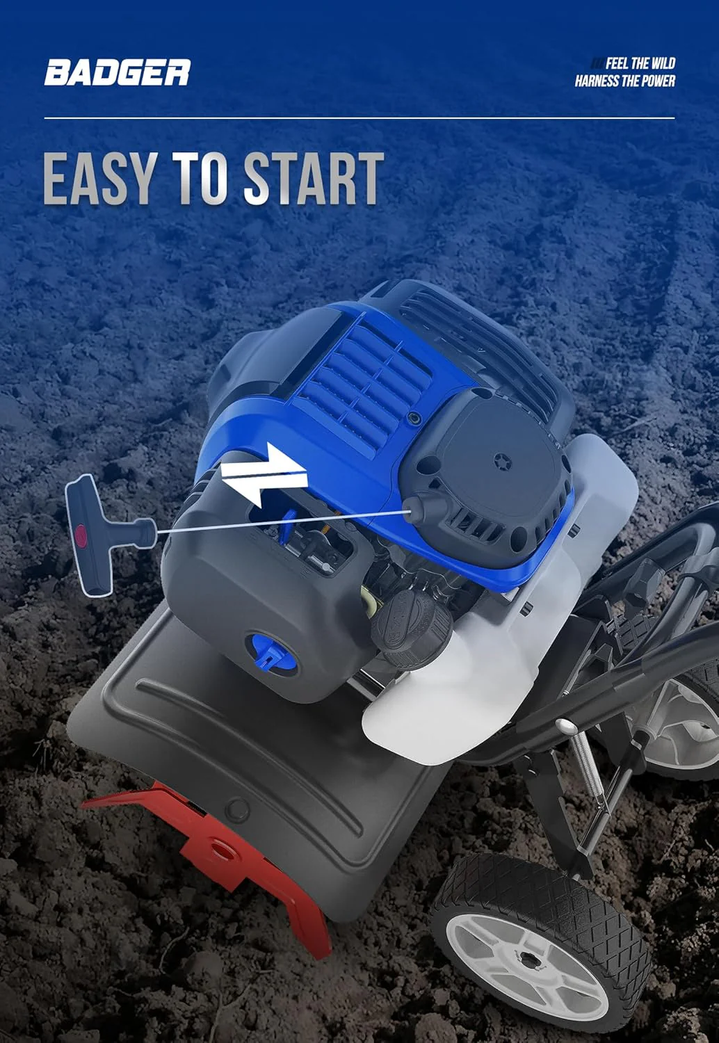 Cultivador de Jardín de 53cc – Mini Cultivador de 15 Pulgadas con Palanca Reforzada Desmontable, Herramienta de Labranza para Céspedes, Jardines y Campos