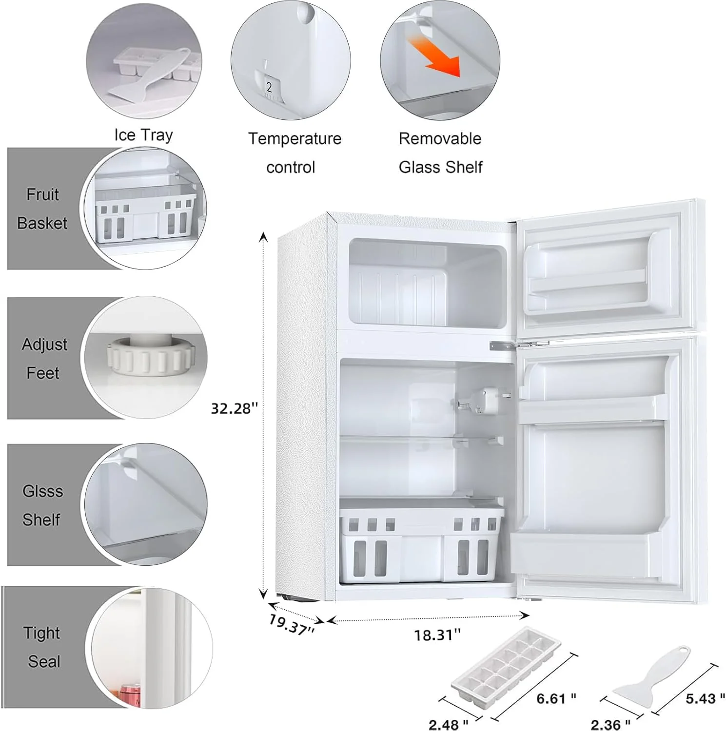 2025 Refrigerador compacto Antarctic Star con congelador separado, mini nevera de doble puerta, estantes ajustables y desmontables, estilo retro de acero inoxidable, para sala/cocina/dormitorio/oficina, 3,2 pies³, verde
