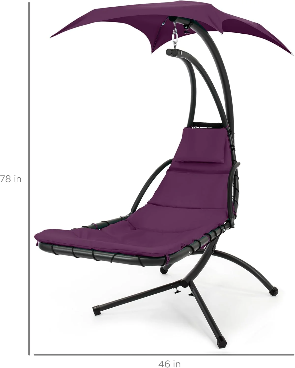 Chaise Longue Suspendue de Exterior Best Choice Products – Silla Balancín Curvada de Acero con Cojín Integrado y Toldo Desmontable – Gris Carbón