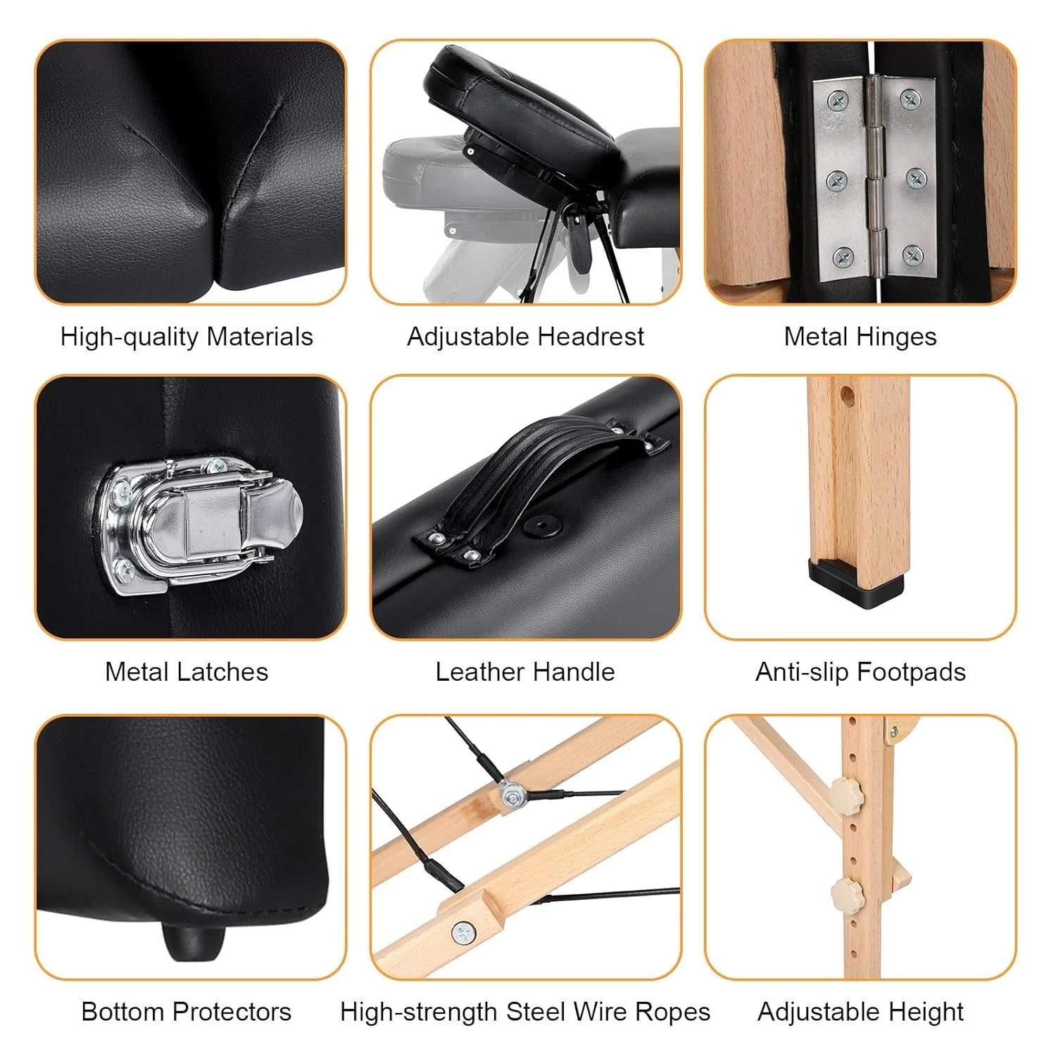 Mesa de Masajes Yaheetech – Mesa Plegable Portátil para Tratamientos, Pestañas, Spa – Mesa de Masaje Ajustable en 2 Secciones con Bolsa No Tejida, 24 pulgadas, Negra