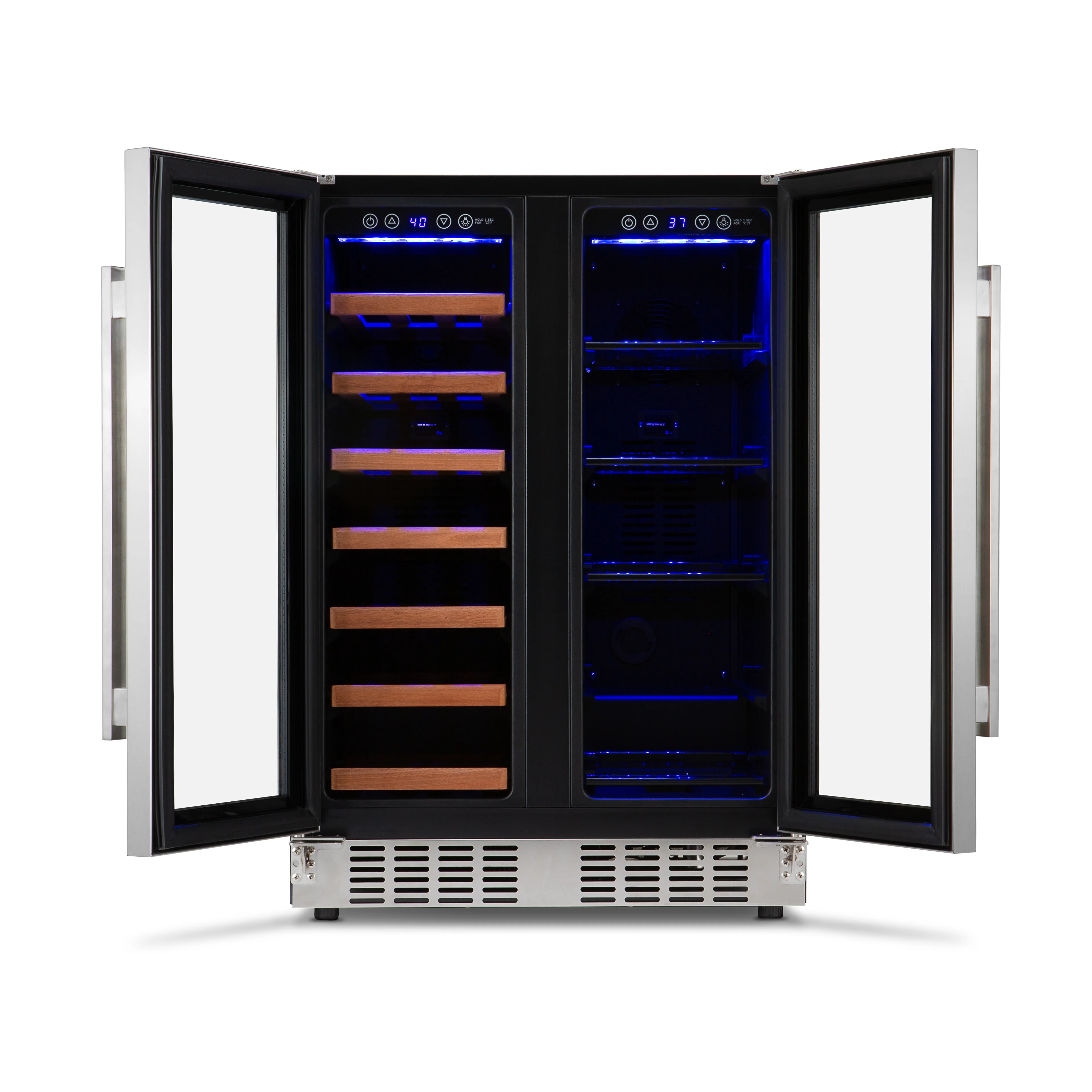 2025 Refrigerador para Vinos y Bebidas Newair – Doble Zona con Puertas Francesas (24 pulgadas)