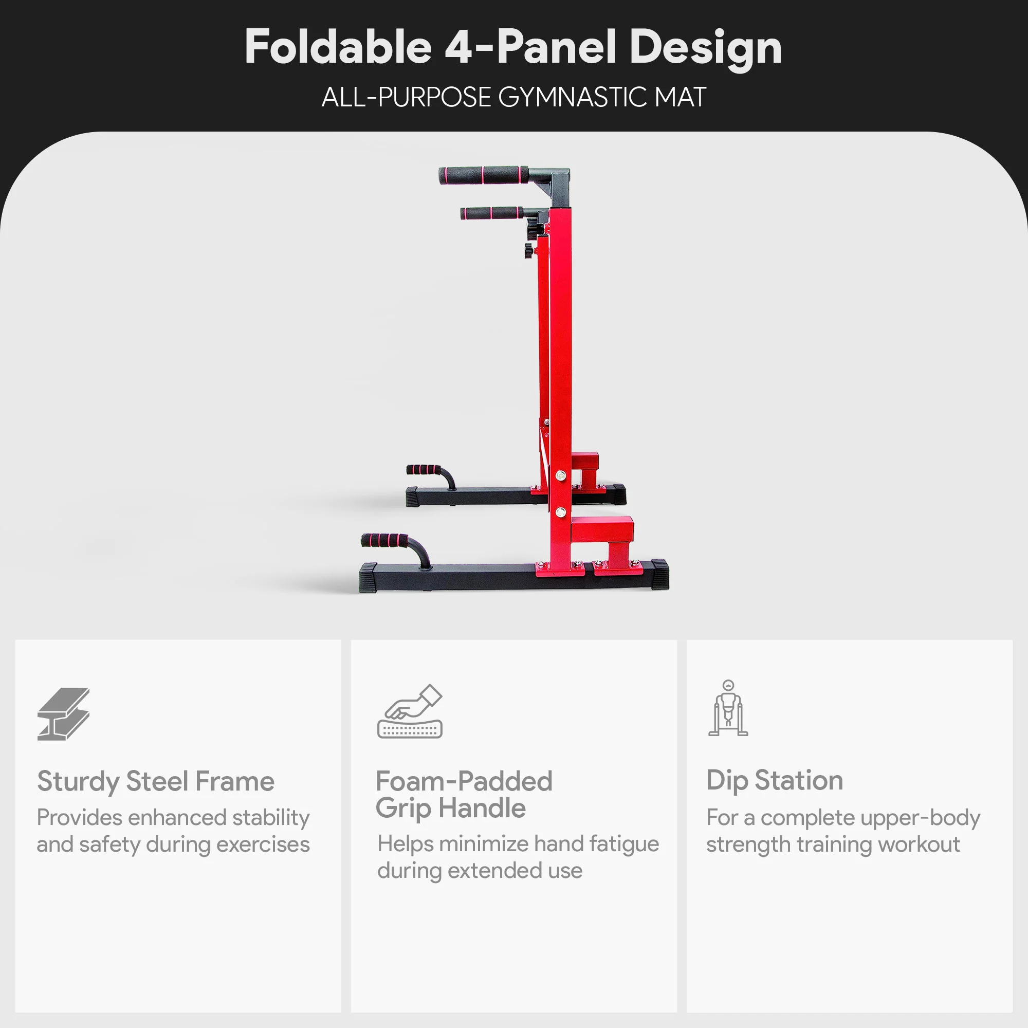 2025 BalanceFrom Estación Multifuncional de Dips para Gimnasio en Casa, Capacidad 500 lb, Rojo