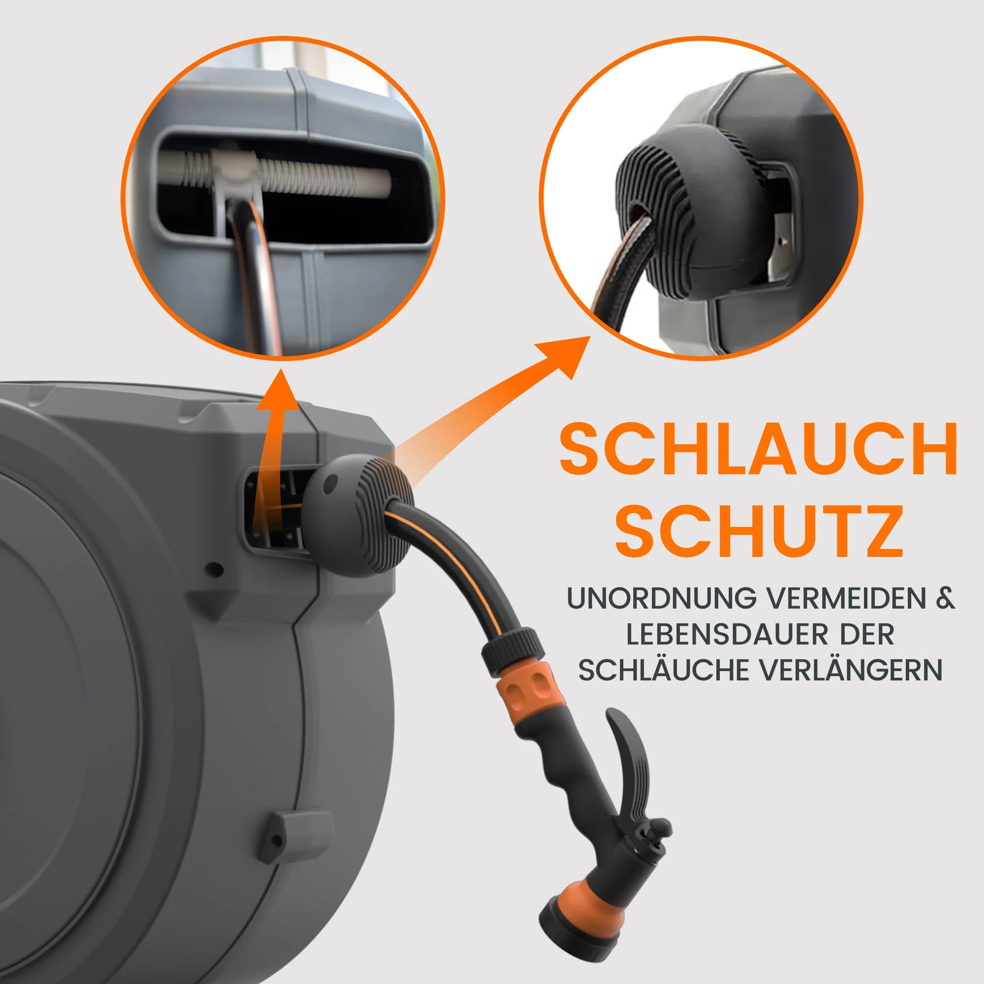 2025 Caja de Manguera de Pared Automática Giraffe Tools 35 m + 2 m, Enrollador de Manguera Giratorio 180°, con 7 Boquillas Ajustables y Manguera de Conexión