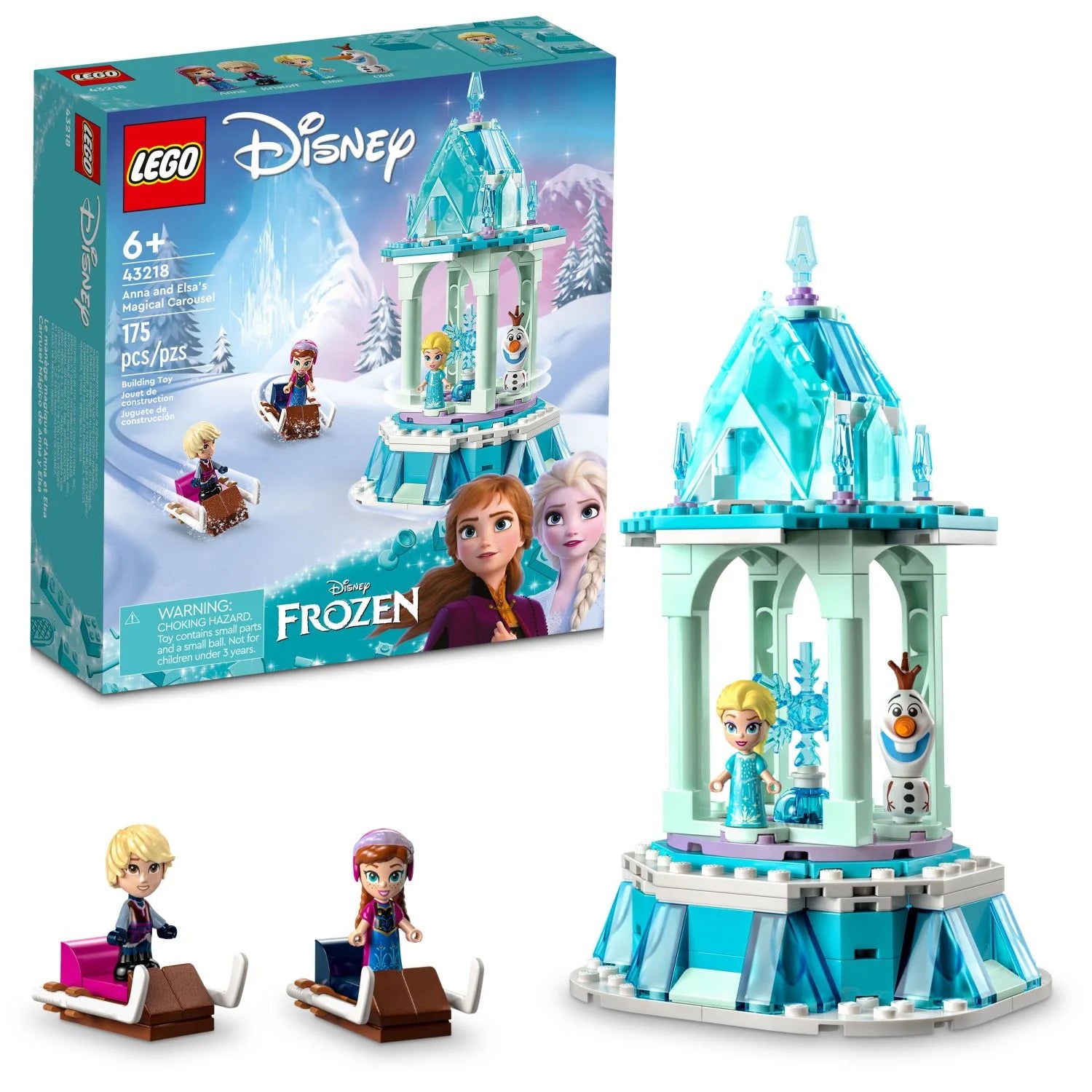 LEGO Disney Frozen Carrusel Mágico de Anna y Elsa 43218 Set de Construcción del Palacio de Hielo con Elsa, Anna y Olaf, Gran Regalo de Cumpleaños para Niños de 6 Años