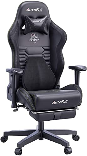 AutoFull Escritorio de Juego y Silla de Oficina con Soporte Lumbar Ergonómico, Estilo Racing, Cuero PU, Silla de Tarea Giratoria Ajustable de Espalda Alta para PC